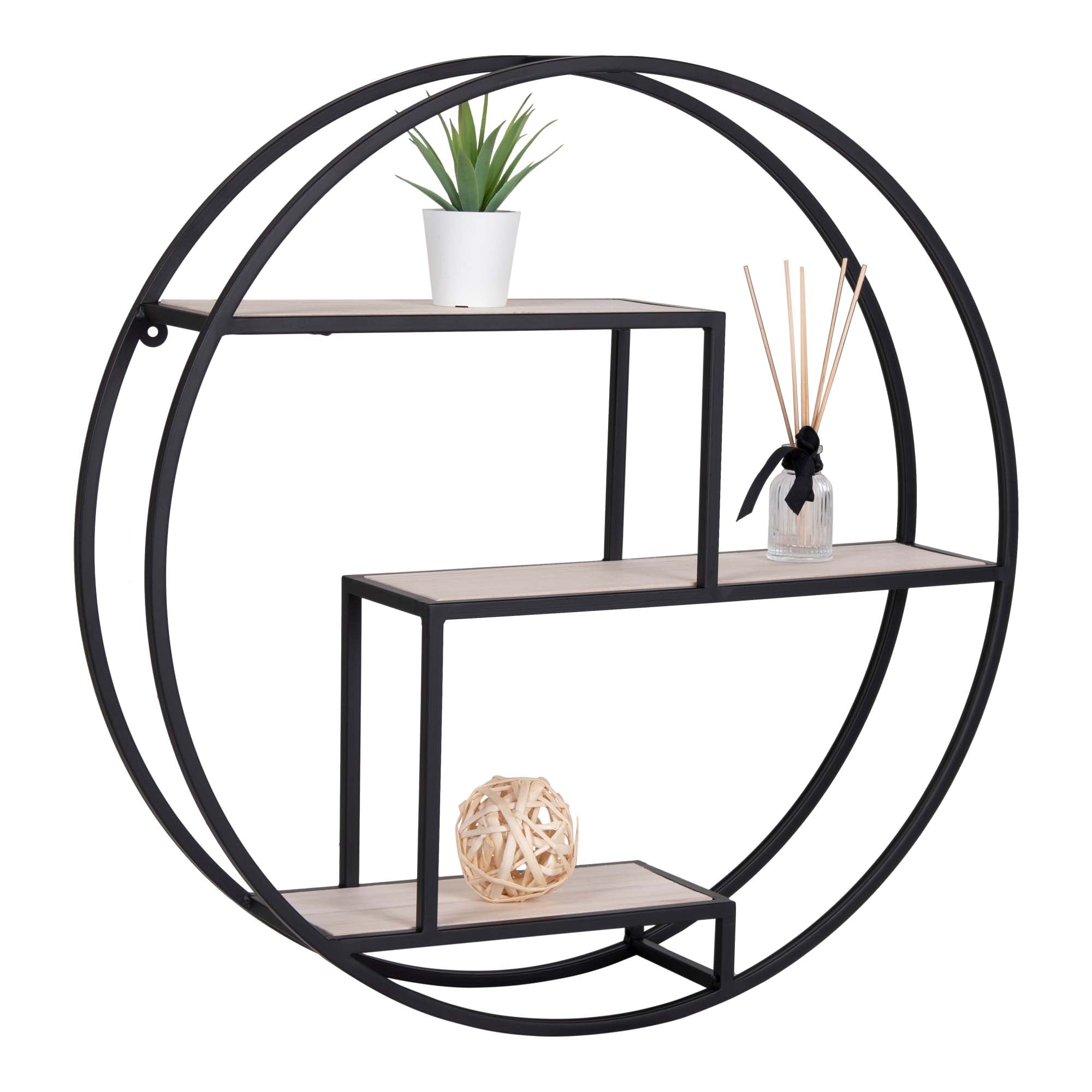 Rotterdam Wandplank - Wandplank, houten planken, zwart frame ø62x14 cm