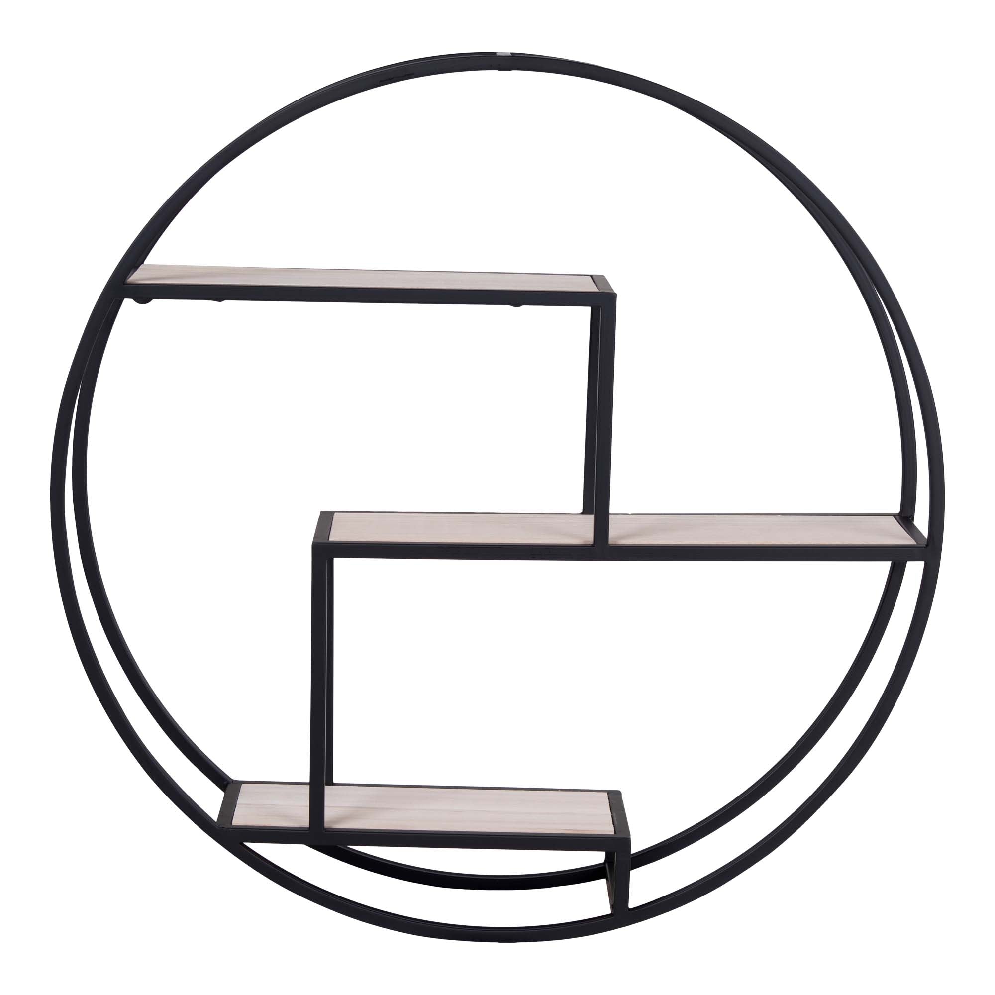 Rotterdam Wandplank - Wandplank, houten planken, zwart frame ø62x14 cm