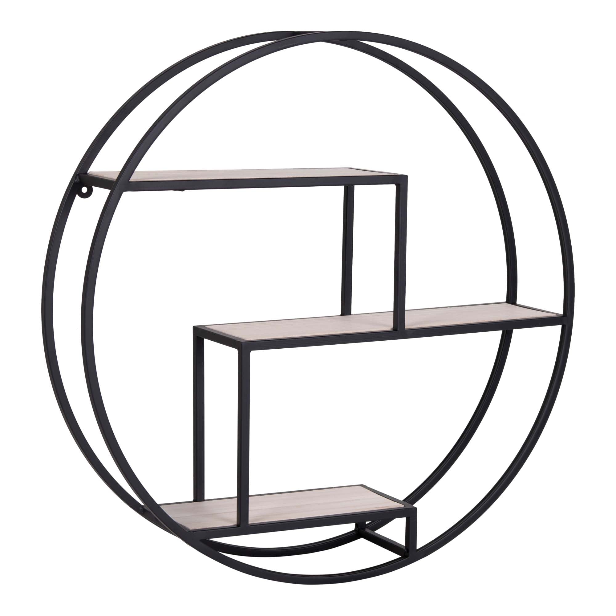 Rotterdam Wandplank - Wandplank, houten planken, zwart frame ø62x14 cm