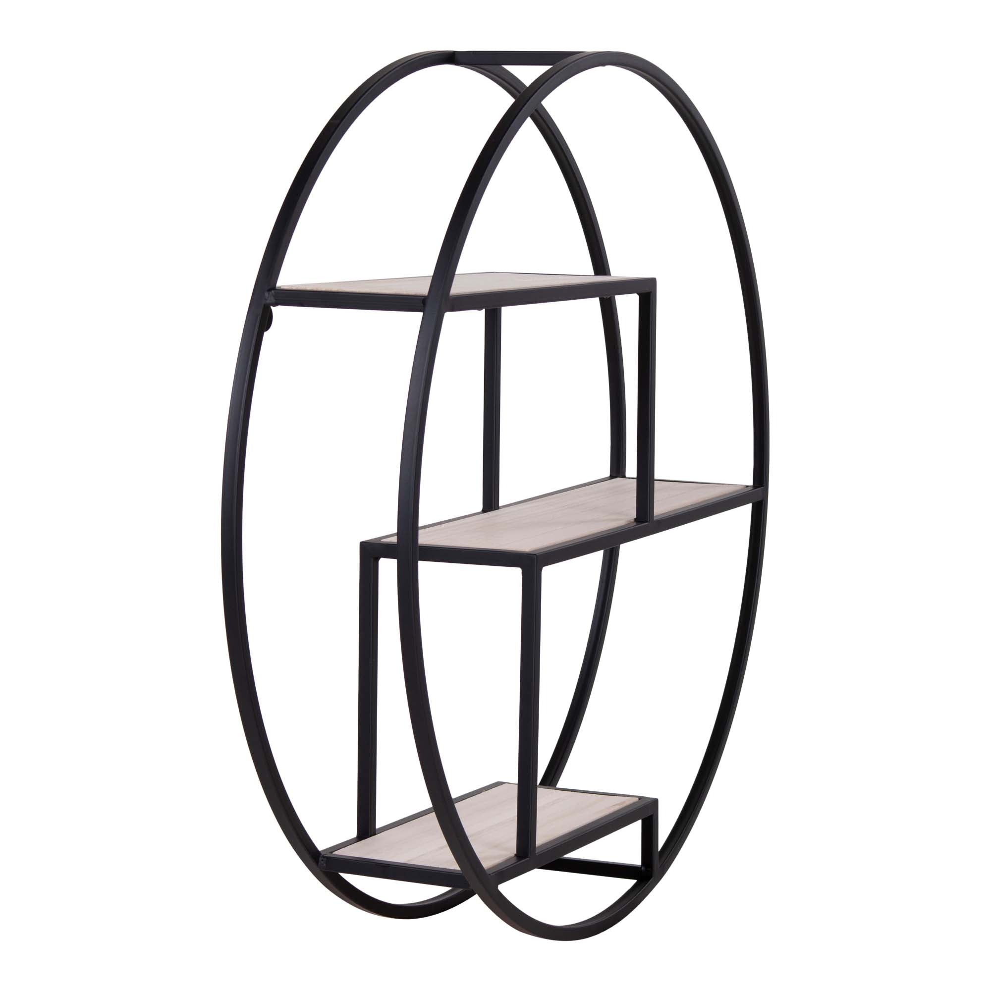 Rotterdam Wandplank - Wandplank, houten planken, zwart frame ø62x14 cm