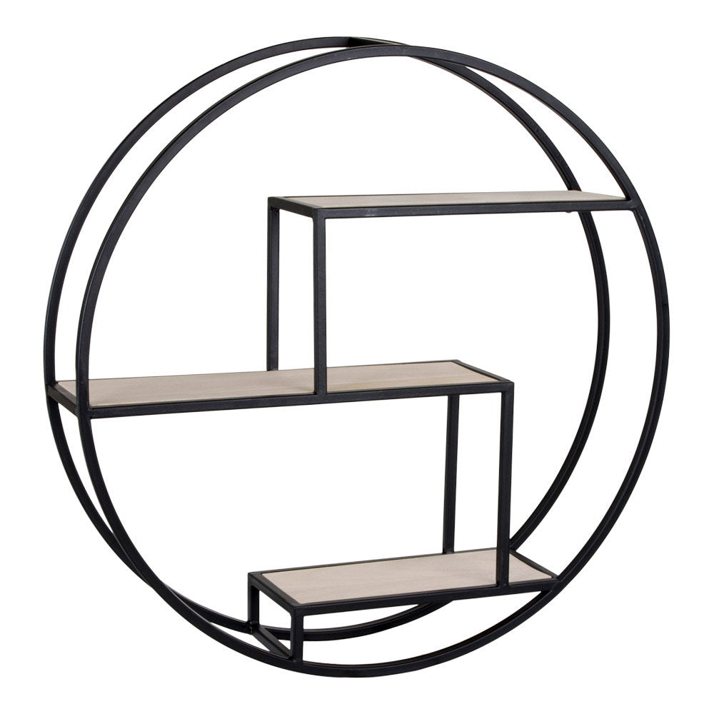 Rotterdam Wandplank - Wandplank, houten planken, zwart frame ø62x14 cm