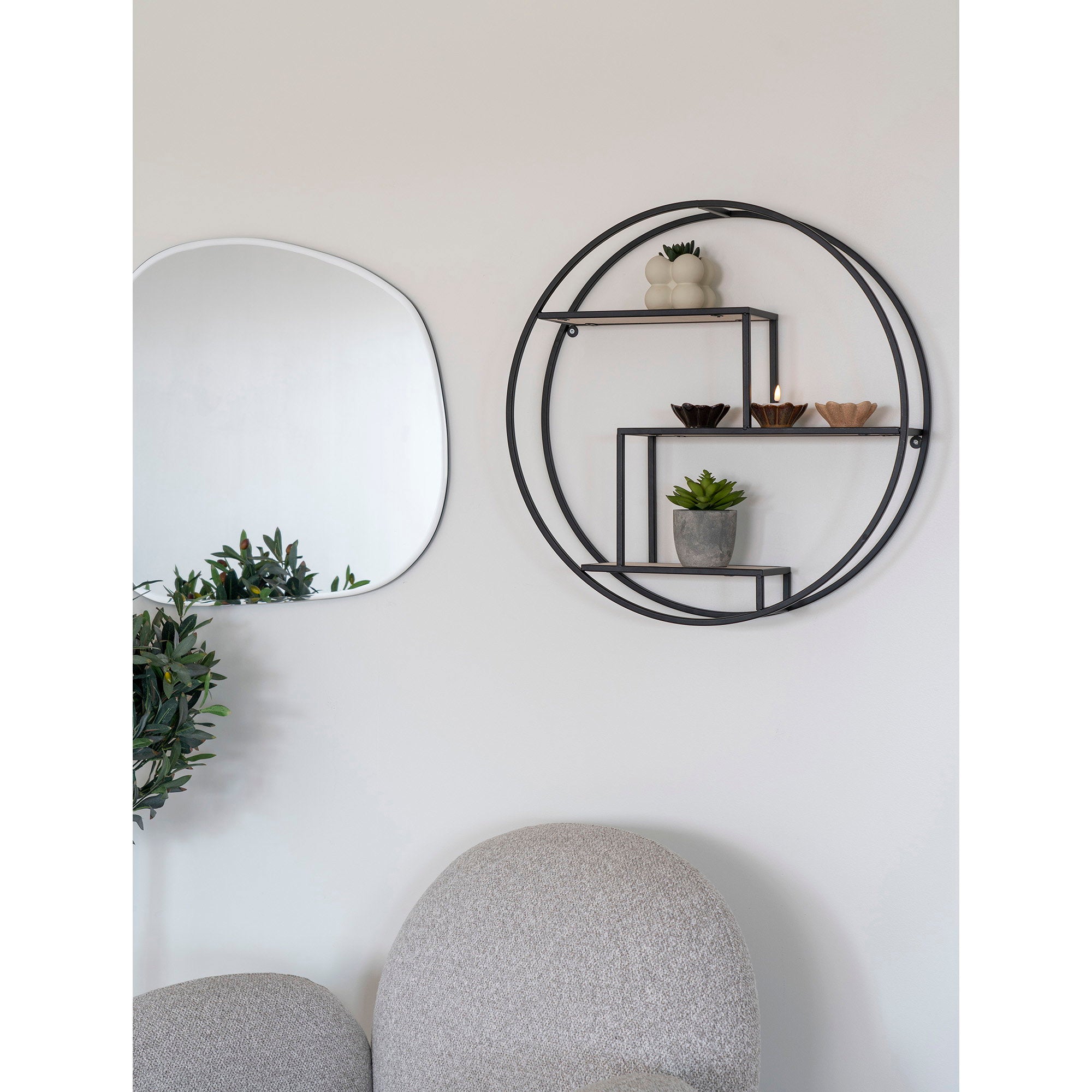 Rotterdam Wandplank - Wandplank, houten planken, zwart frame ø62x14 cm