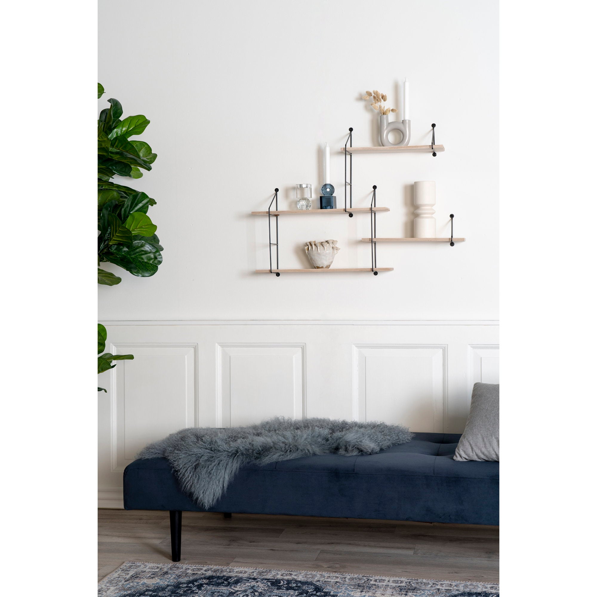 Harlem Wandrek - Wandrek, 4 houten planken, zwart frame 99x17,5x62 cm