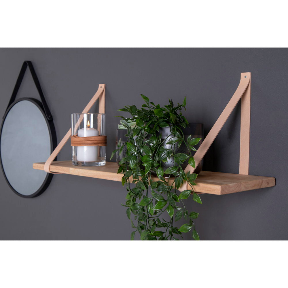 Forno Shelf - Plank, naturel, bruine leren riemen 120x20 cm