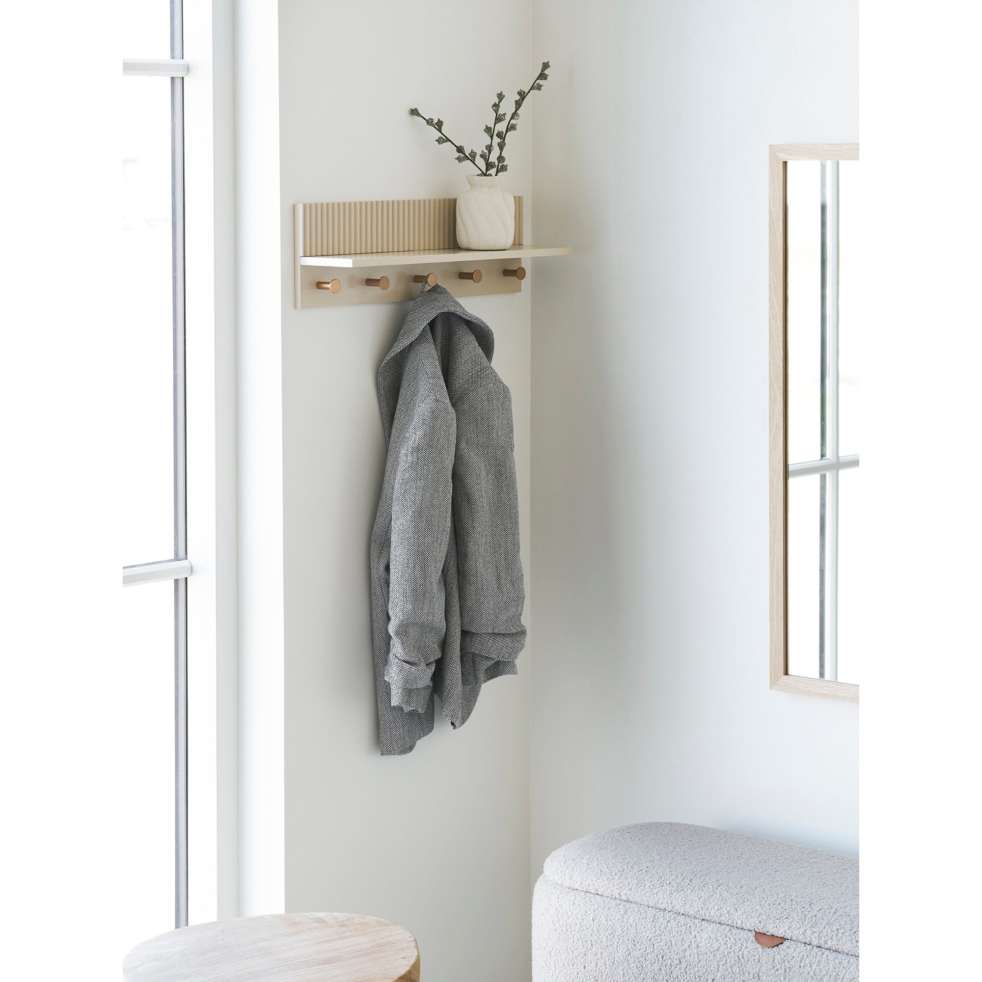 Rocca wandplank met haken - Wandplank met haken, beige 50x12x16 cm