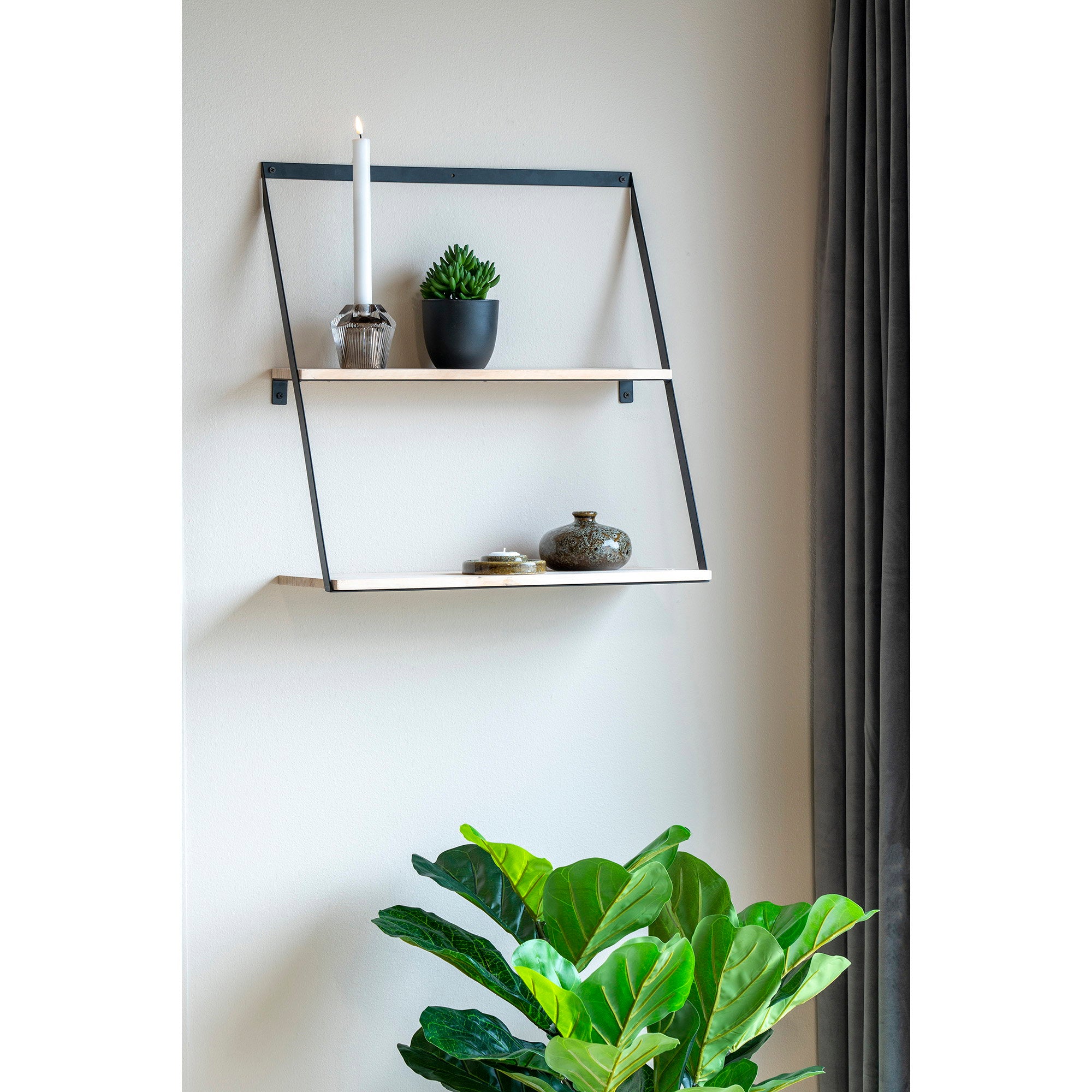 Bern Wandplank - Wandplank, staal, grenen 50x21x52 cm