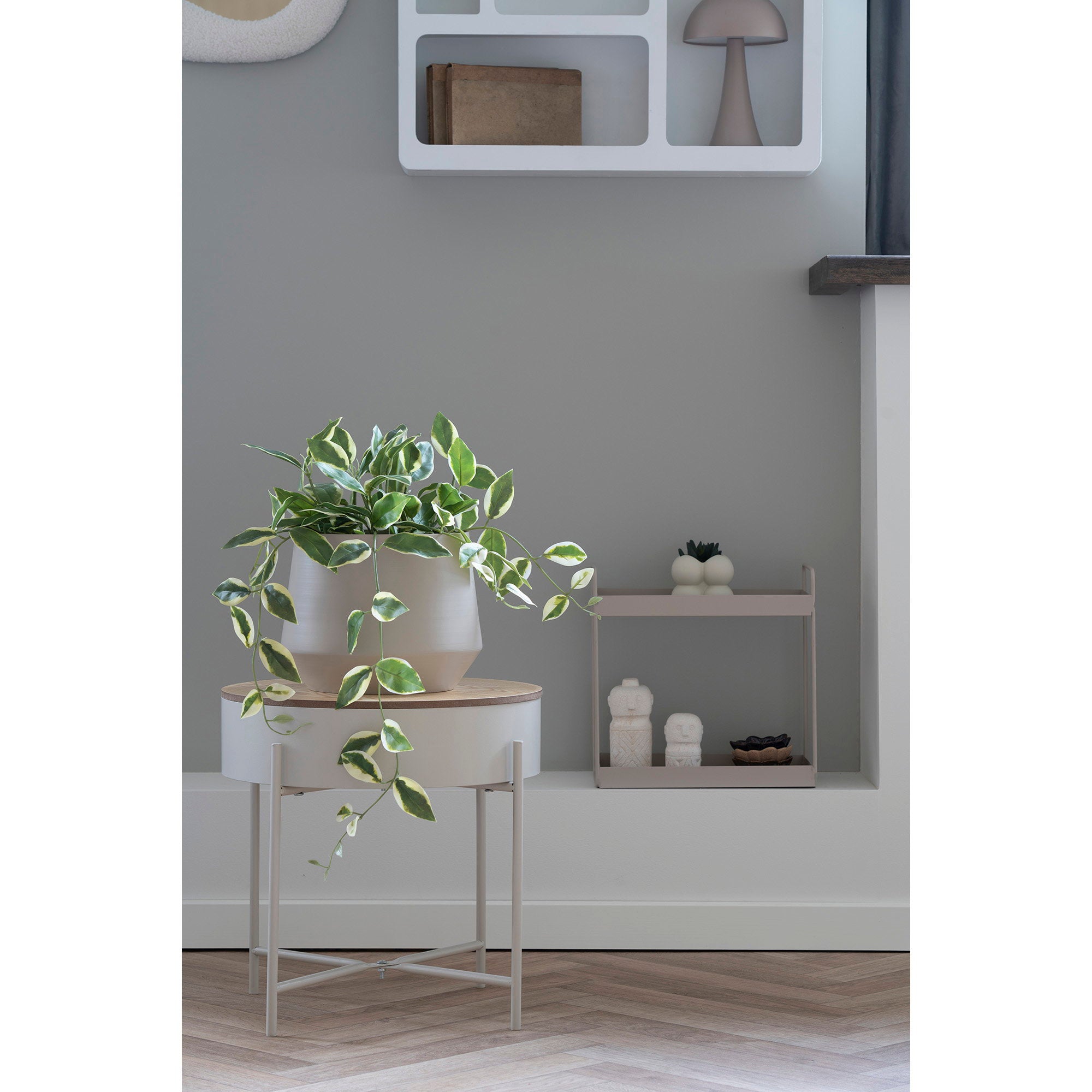 Sisco Bijzettafel - Bijzettafel, beige staal, naturel blad ø40x40 cm
