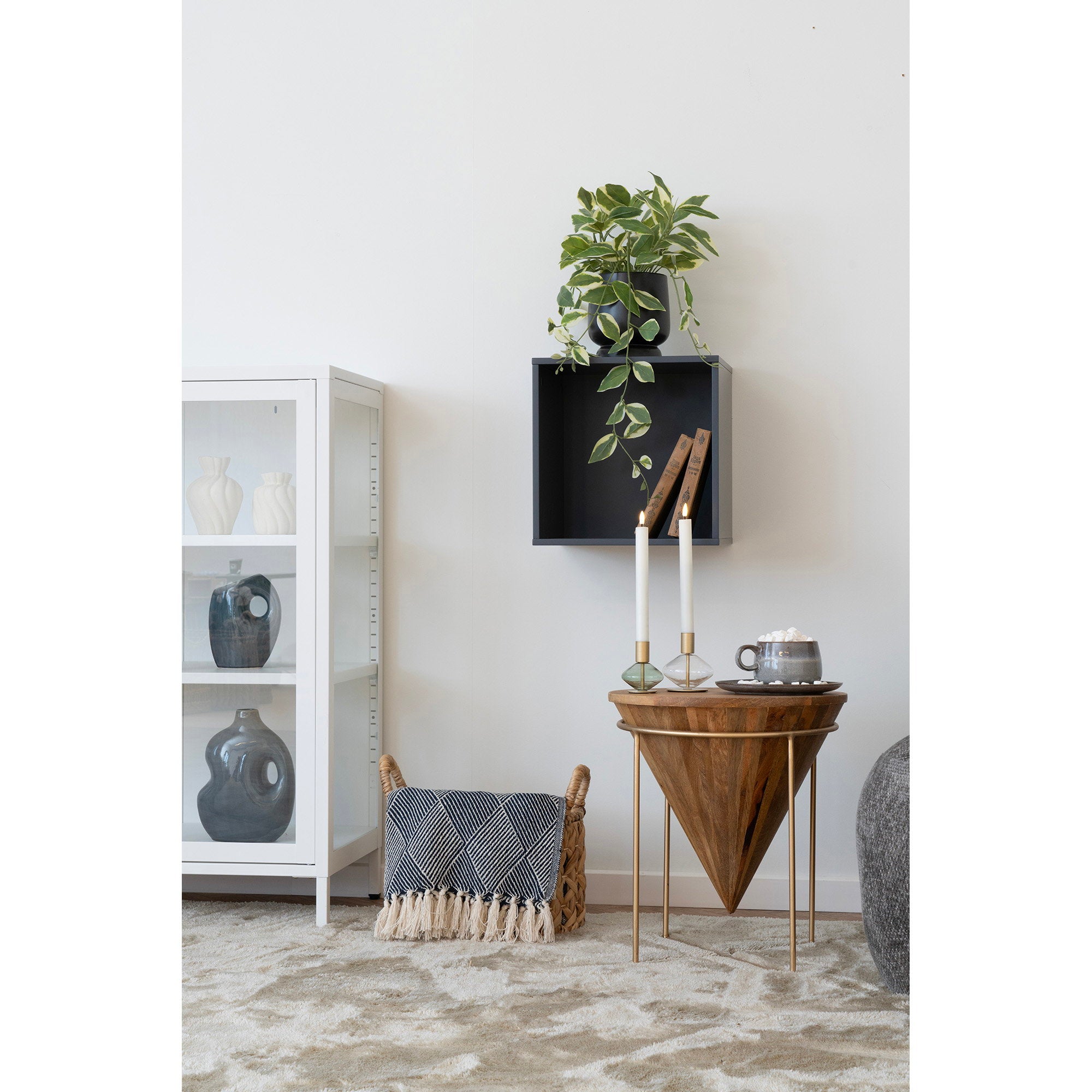 Horne Wandplank - Wandplank, geverfd hout, donkergrijs 34x30x34 cm