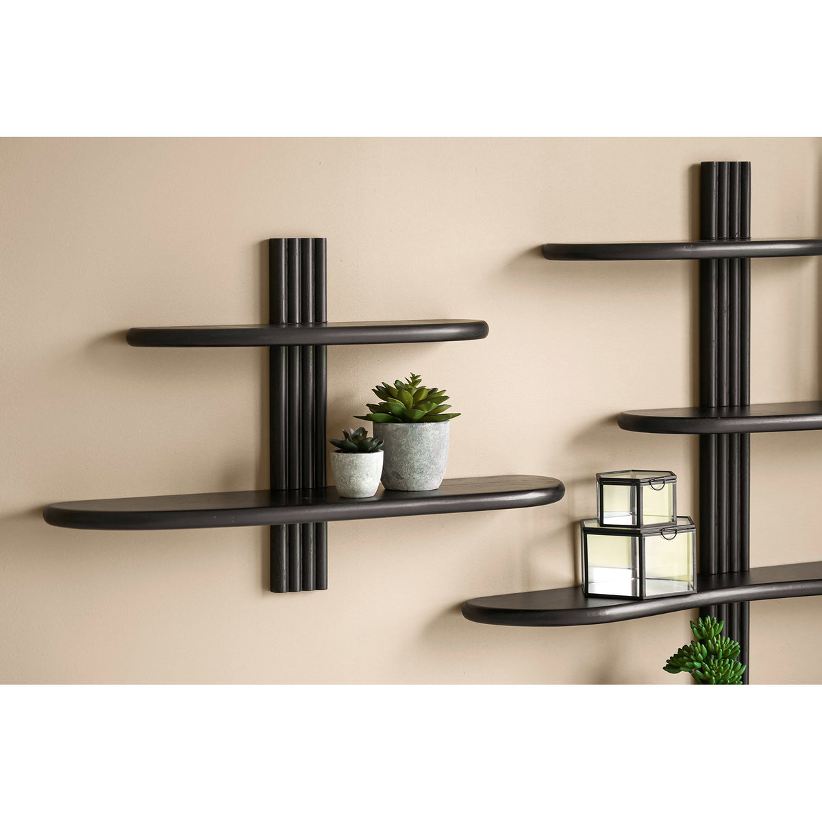 Aliano Wandplank - wandplank, eiken, zwart, 65 x 17,5 x 42,5 cm
