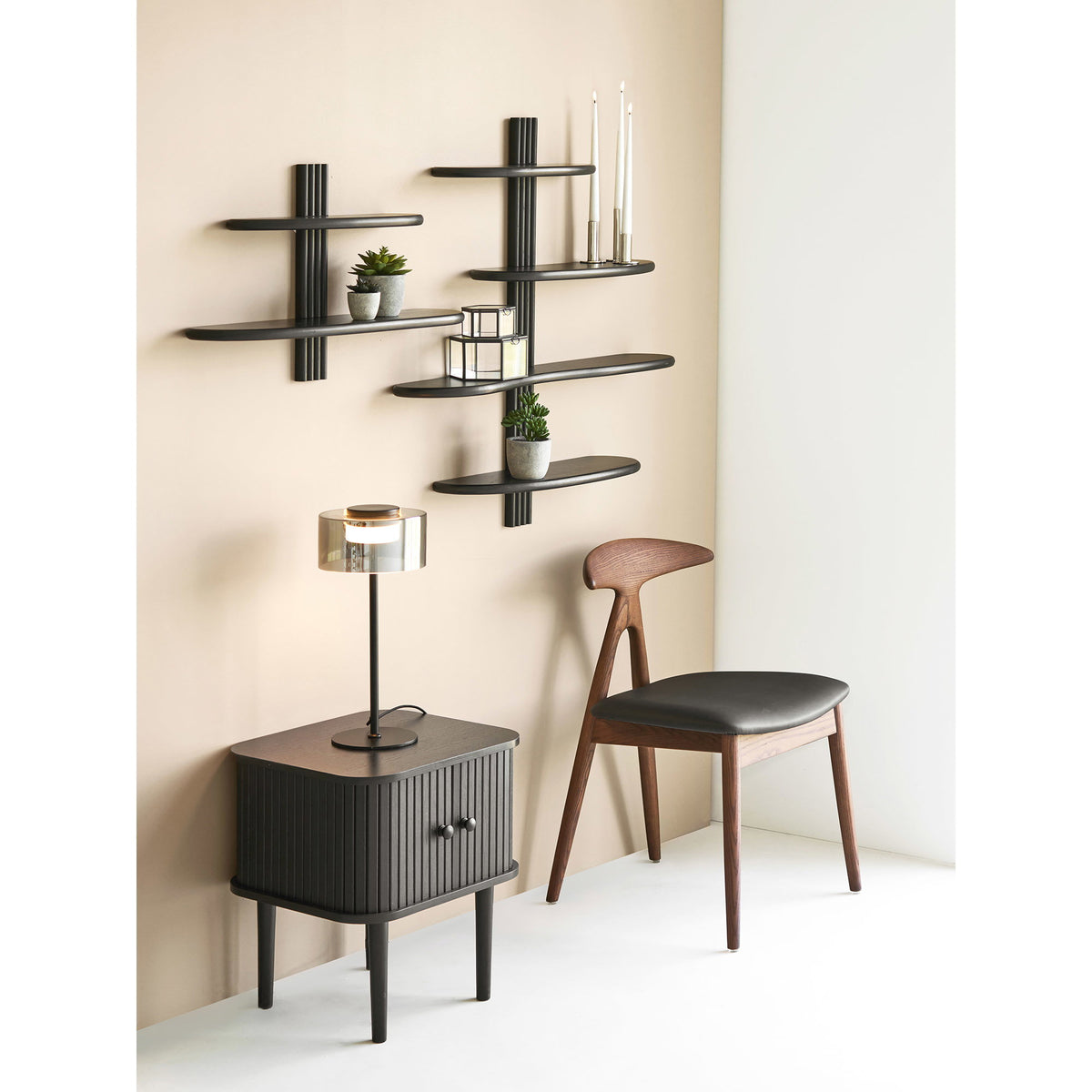 Aliano Wandplank - wandplank, eiken, zwart, 65 x 17,5 x 42,5 cm
