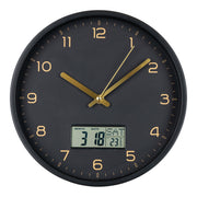 Amiens Wall - Wandklok met digitale display, zwart, stil uurwerk ø25 cm