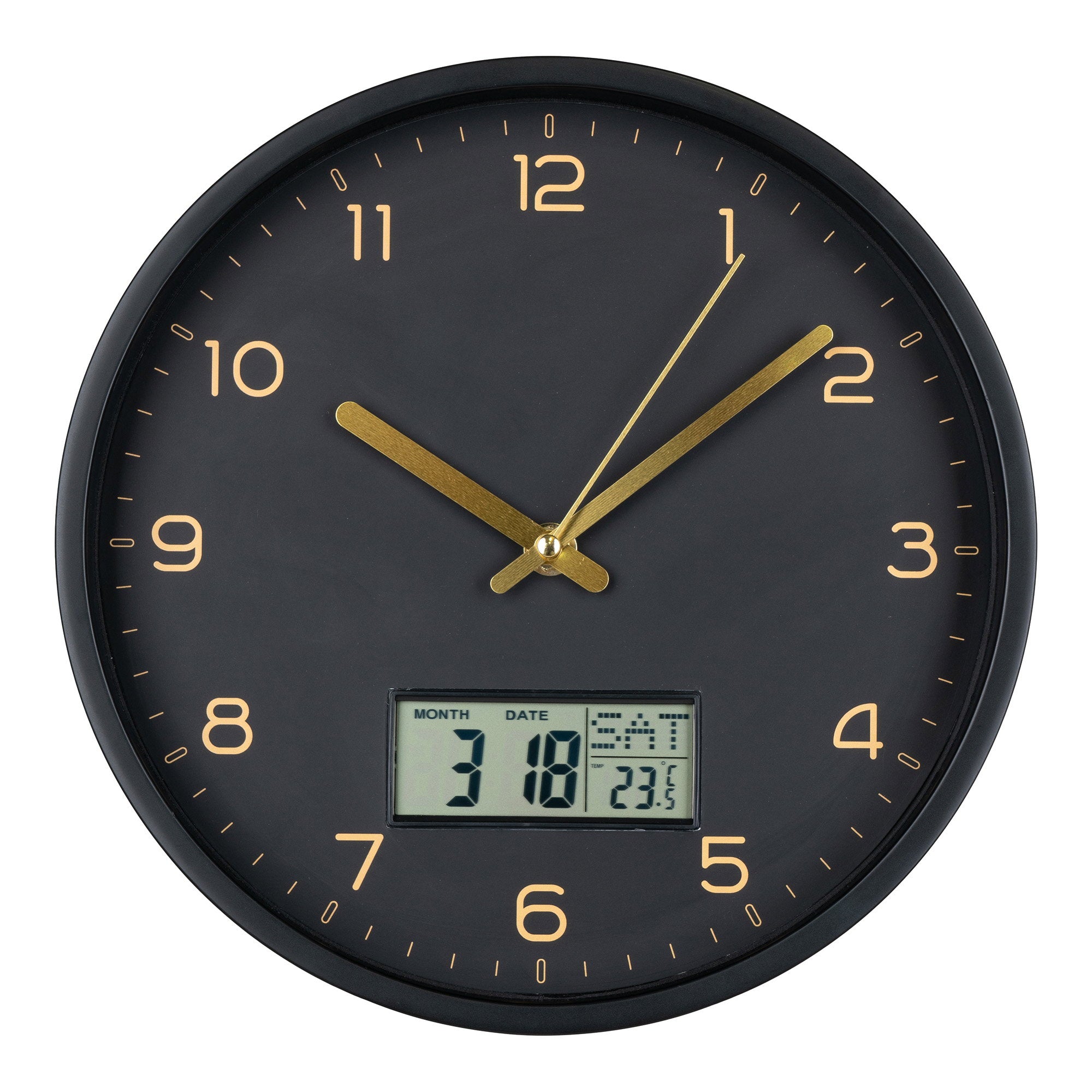 Amiens Wall - Wandklok met digitale display, zwart, stil uurwerk ø25 cm