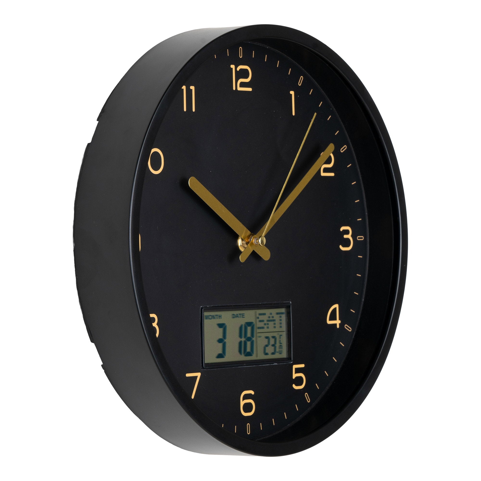 Amiens Wall - Wandklok met digitale display, zwart, stil uurwerk ø25 cm