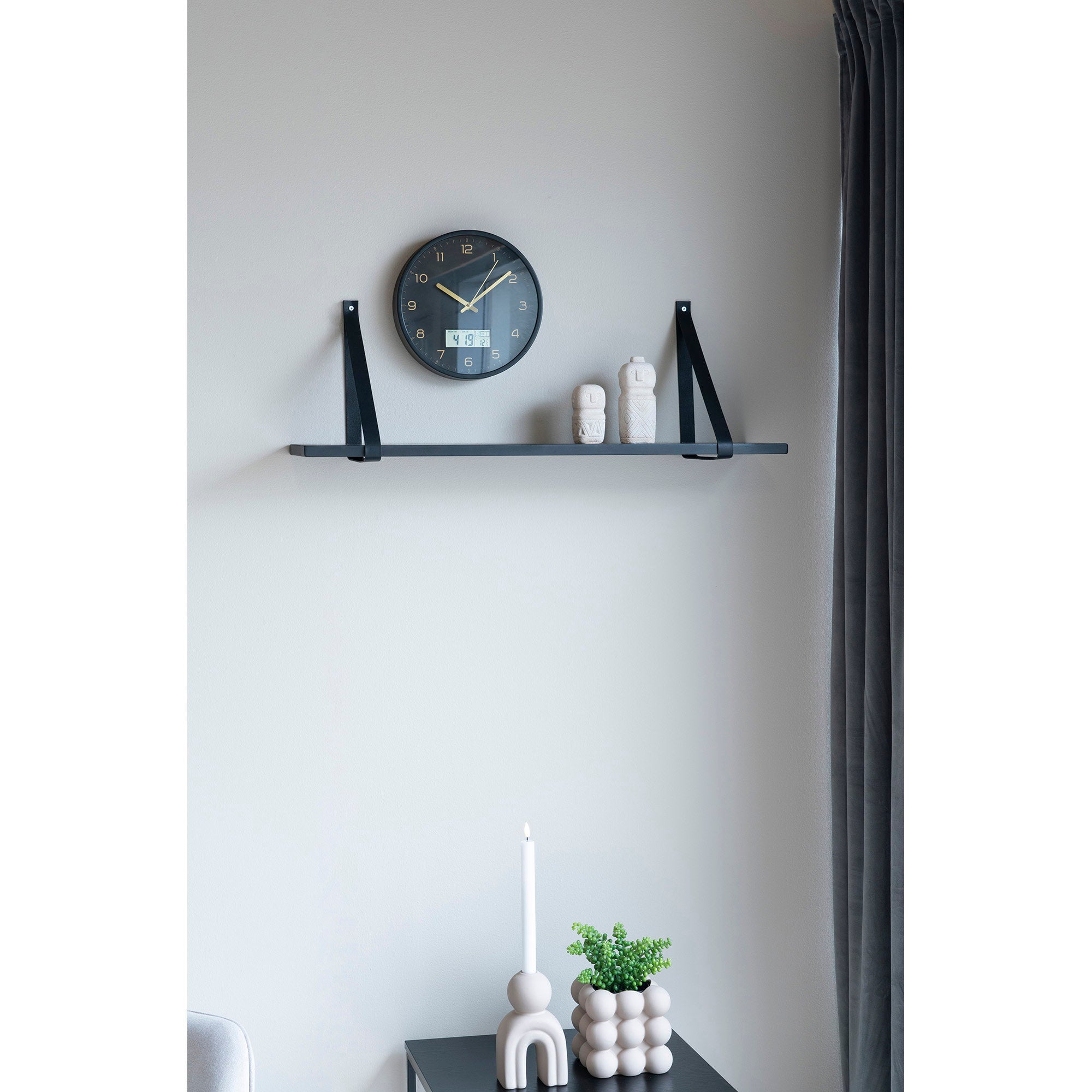 Amiens Wall - Wandklok met digitale display, zwart, stil uurwerk ø25 cm