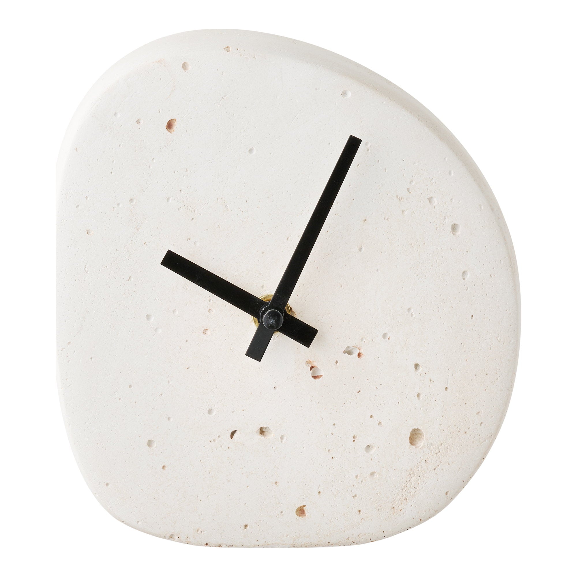Linz tafelklok - tafelklok, organische vorm, cement, wit, geruisloos uurwerk 14x15 cm