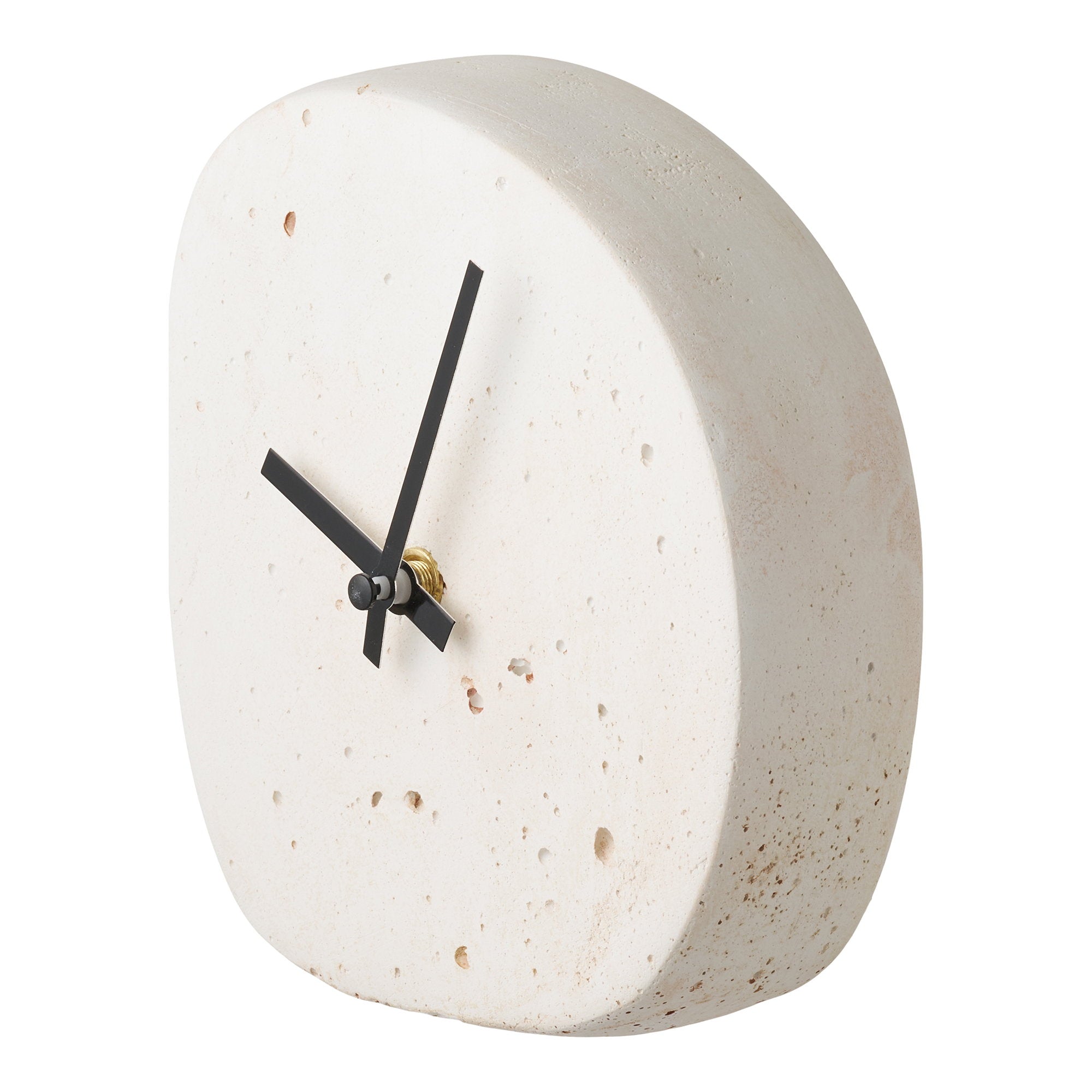 Linz tafelklok - tafelklok, organische vorm, cement, wit, geruisloos uurwerk 14x15 cm