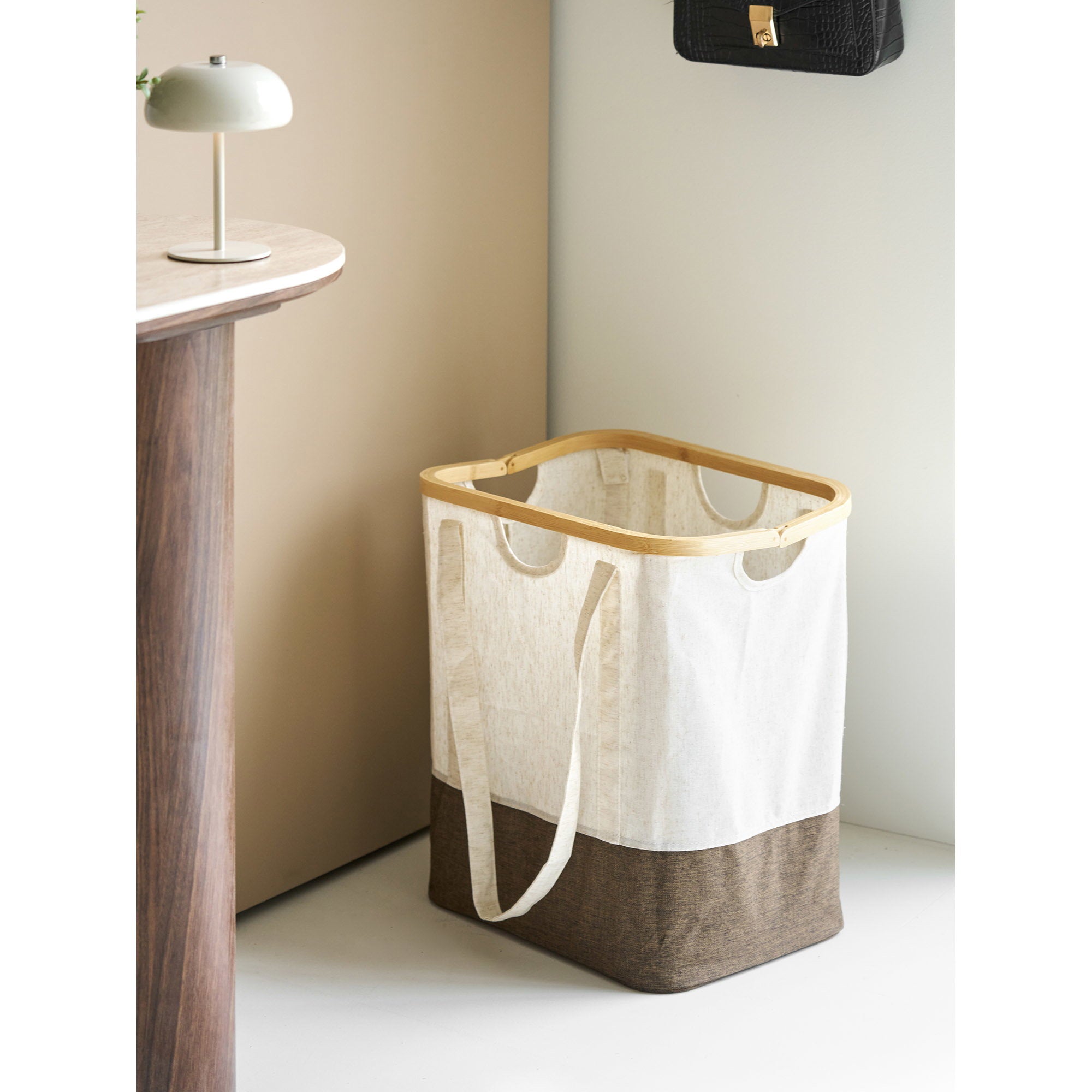 Noto Waszak - waszak, bamboe/textiel, off-white/bruin, 40x30x45 cm