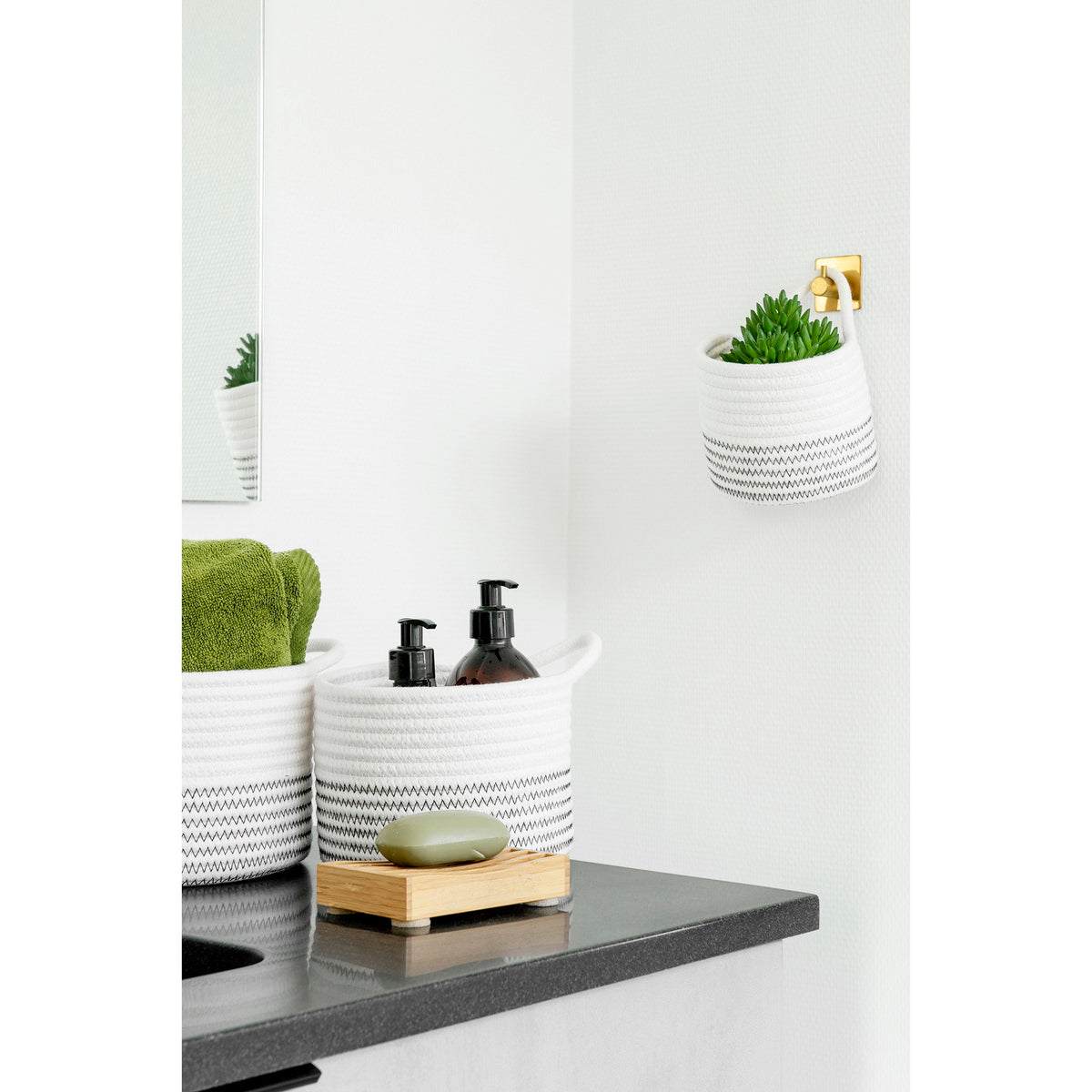 Algar Baskets - Manden, katoen, wit/grijs, set van 3