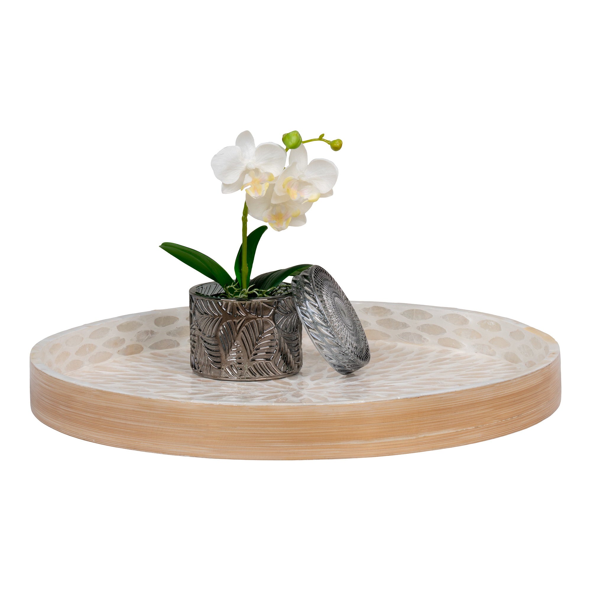 Dienblad - bamboe / capiz, beige 40x40x3,5 cm
