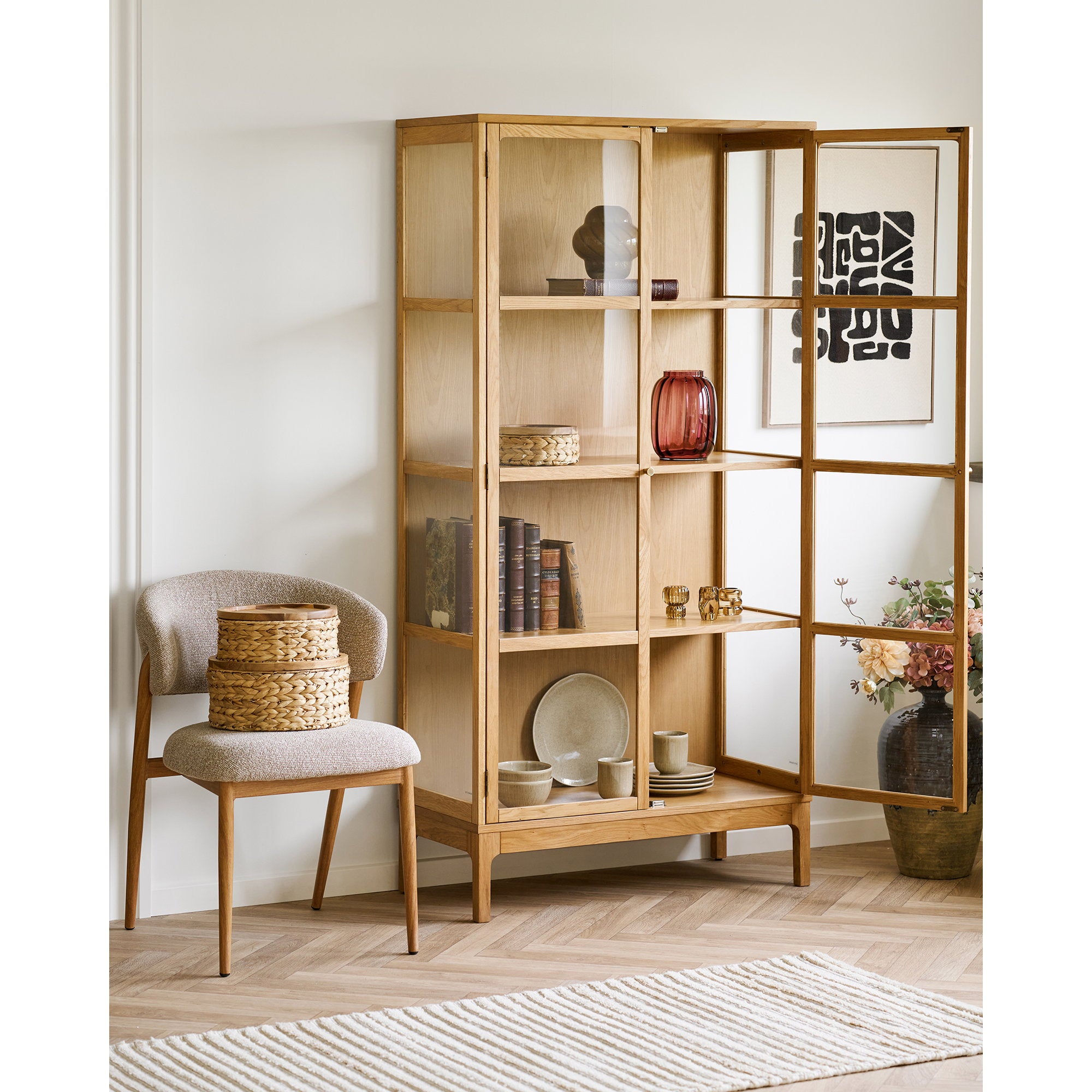 Botofte Baskets - Manden met houten deksel, waterhyacint, naturel, set van 3
