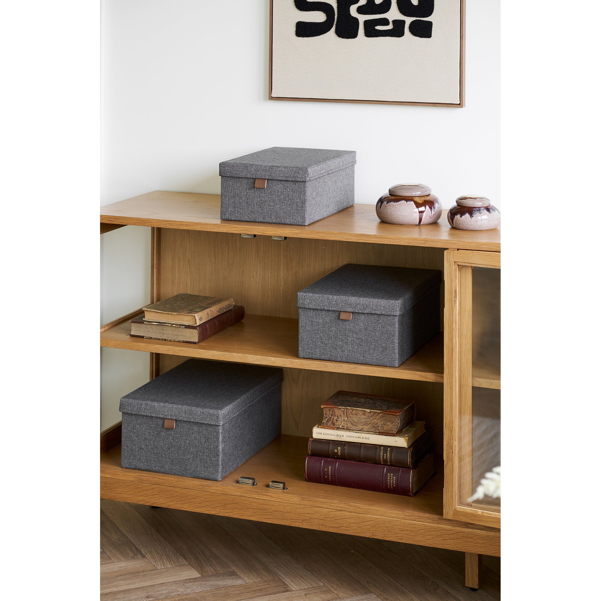 Noto Opbergdozen - opbergdozen, textiel, donkergrijs, set van 3