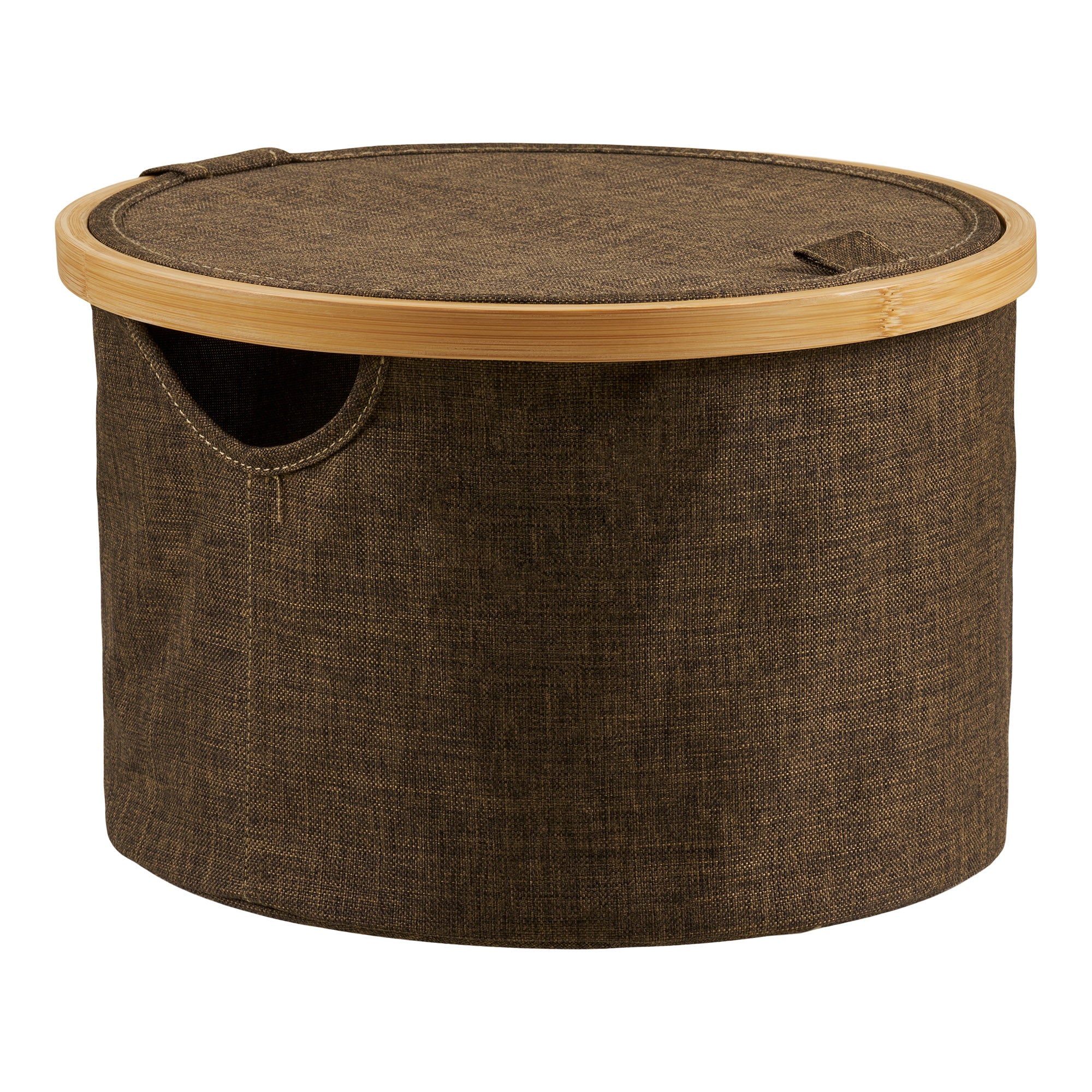 Noto Basket - Mand, rond, bamboe/textiel, bruin, ø30x20 cm