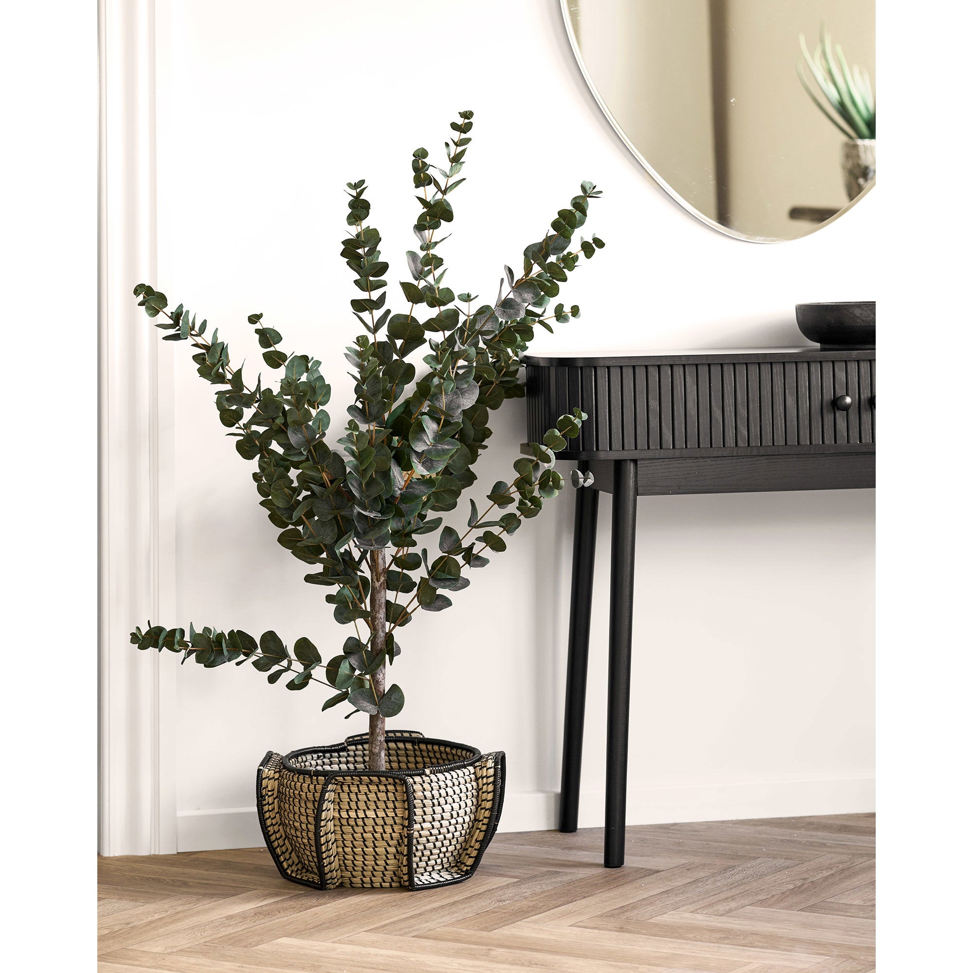 Medan Basket - Mand, zeegras, naturel/zwart, ø33x20 cm