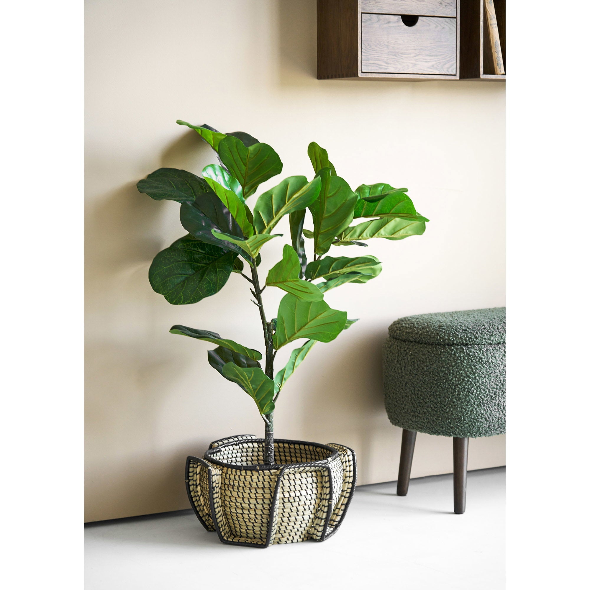 Medan Basket - Mand, zeegras, naturel/zwart, ø33x20 cm