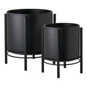 Bloempot - Bloempot, staal, zwart, set van 2