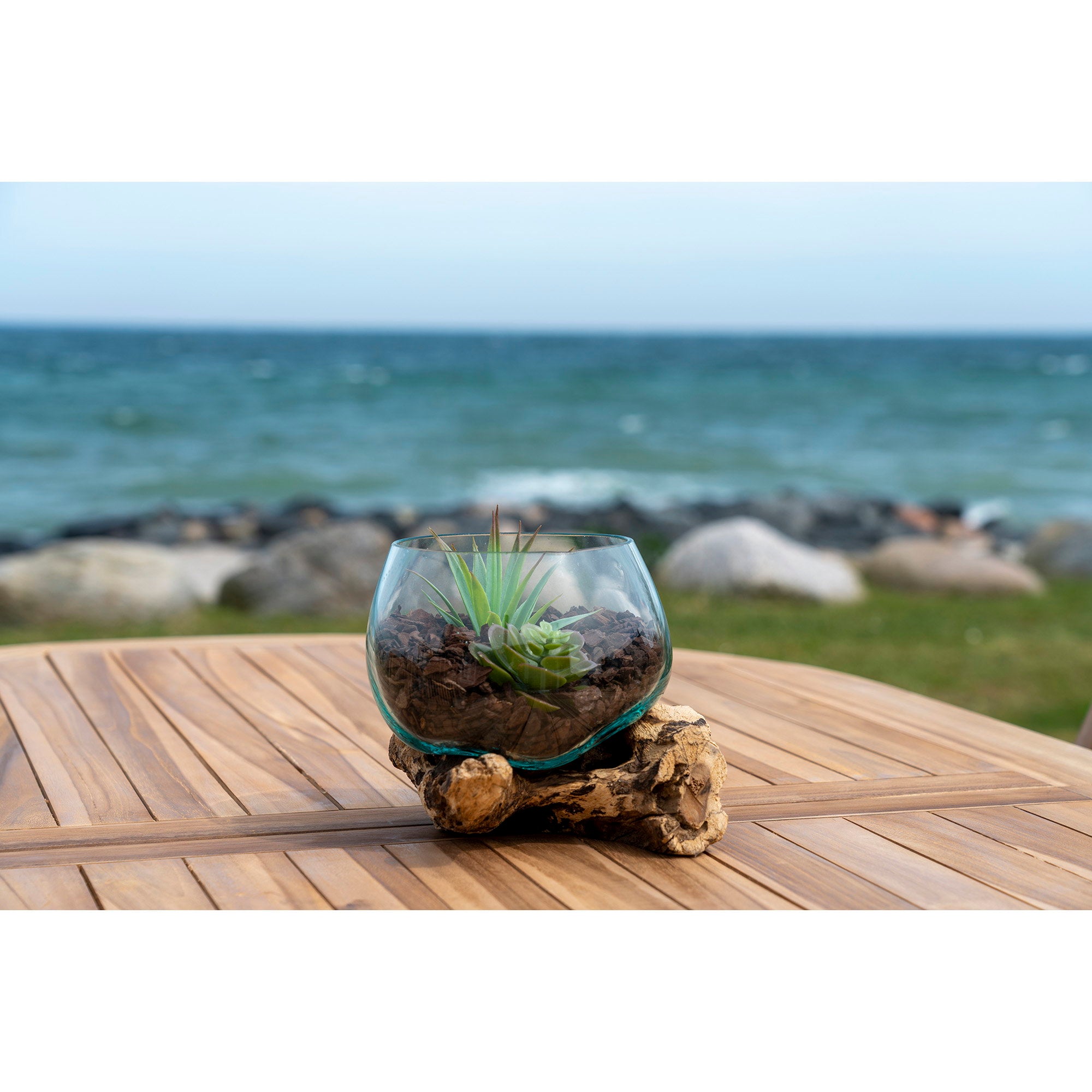 San Marino Waterdrop - Waterdrop, teak/glas, naturel H:15 cm