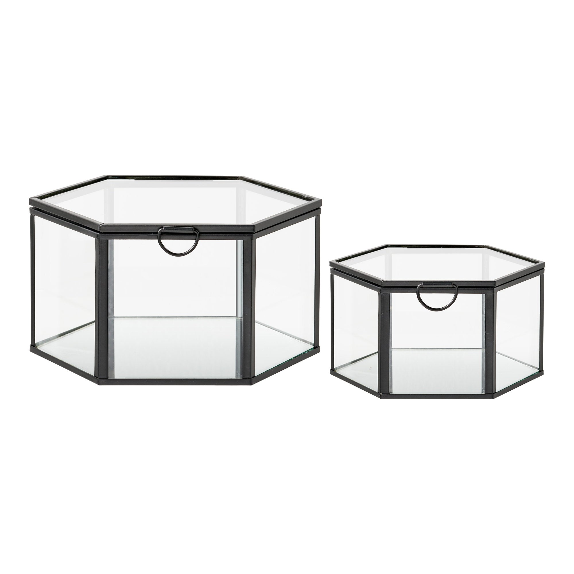 Torpe Box - doos, glas/metaal, helder/zwart, set van 2