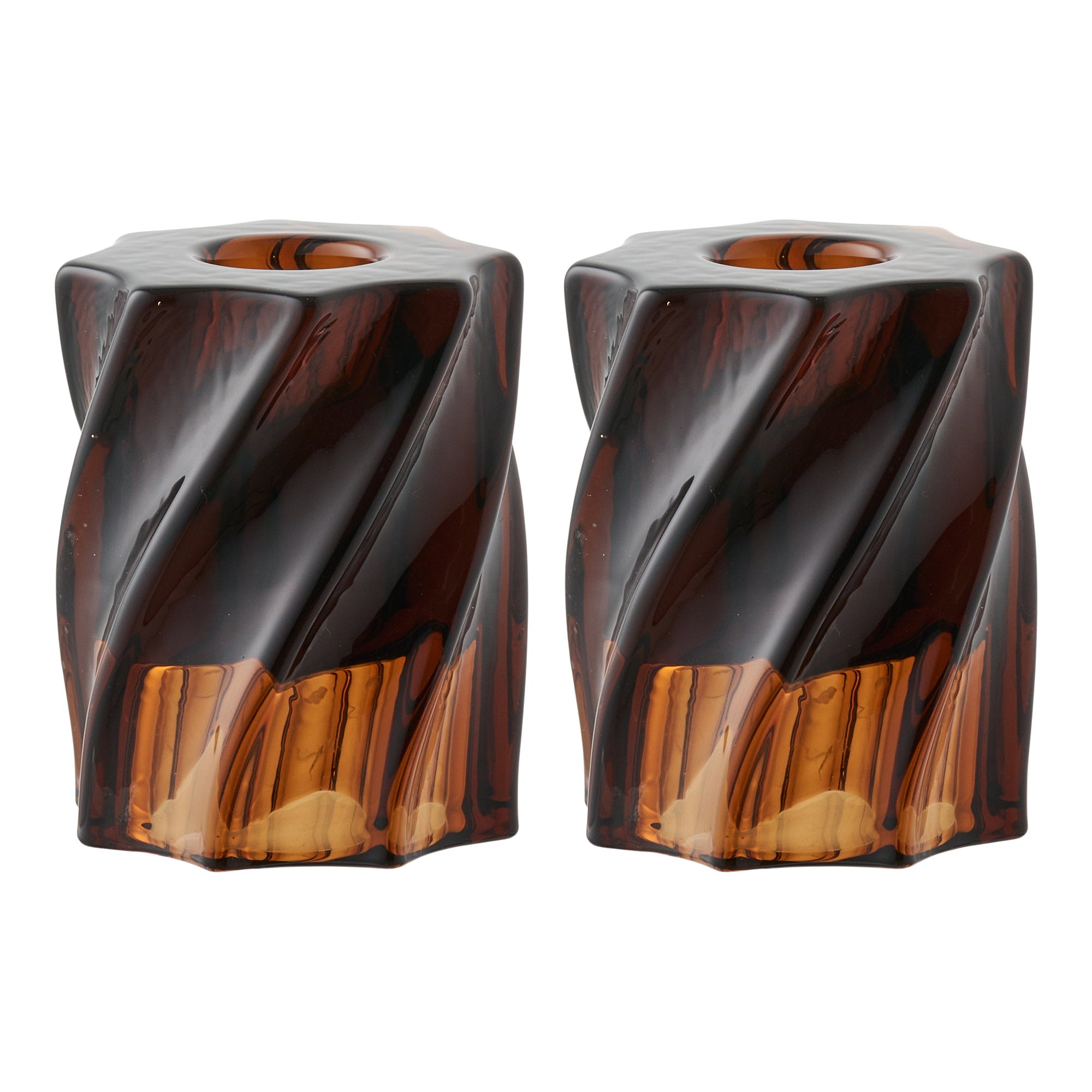 Kaarsenhouder - Kaarsenhouder, glas, gerookt bruin, set van 2