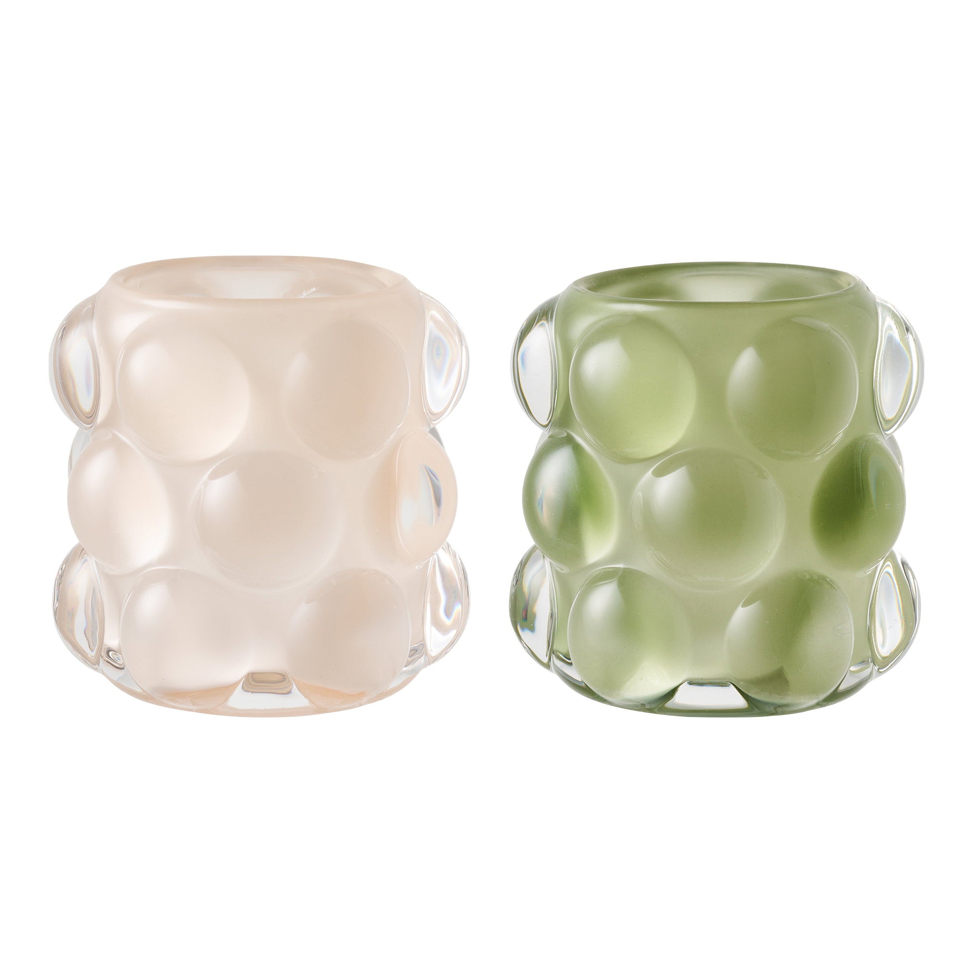 Kandelaar - Kandelaar, glas, beige/groen, set van 2