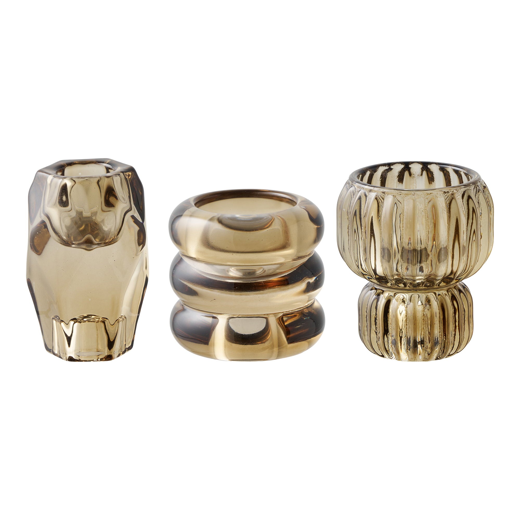 Kandelaar - Kaarsenhouder, glas, rookbruin, set van 3
