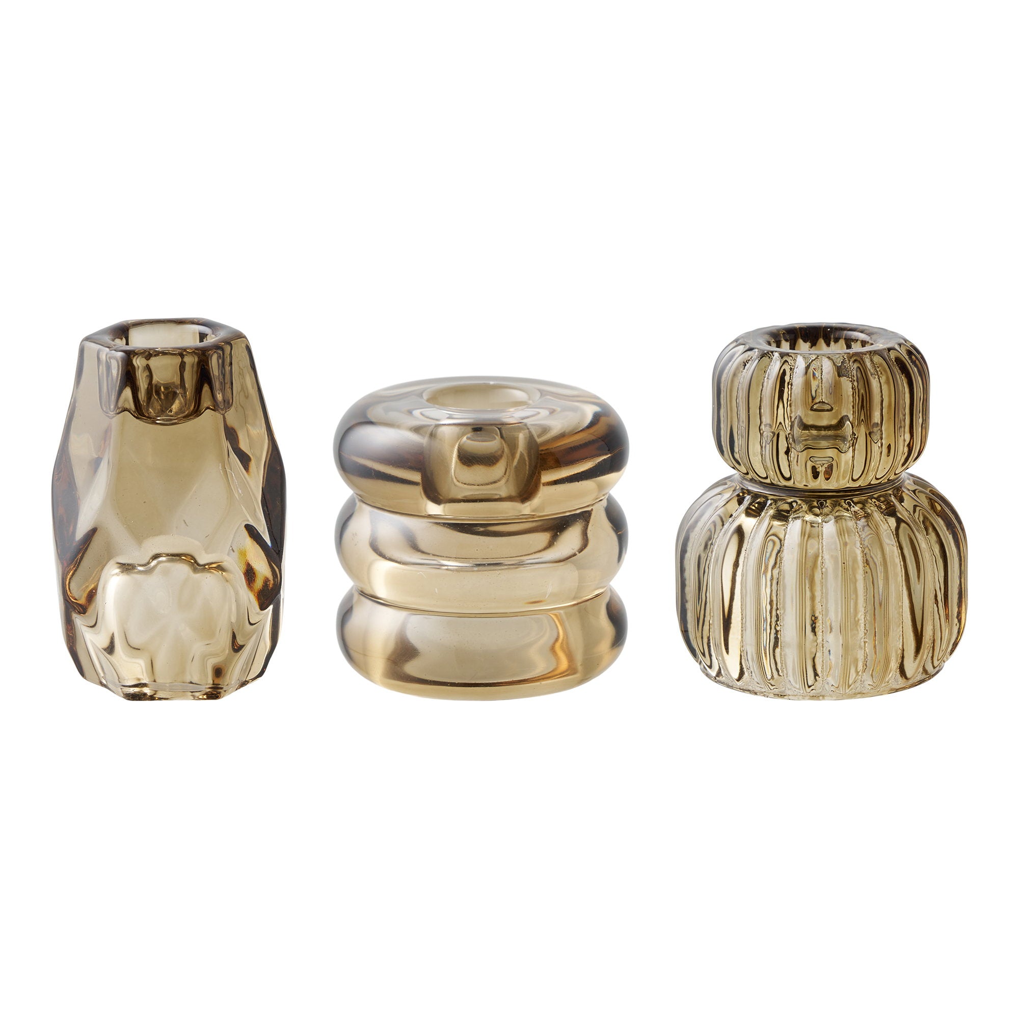 Kandelaar - Kaarsenhouder, glas, rookbruin, set van 3