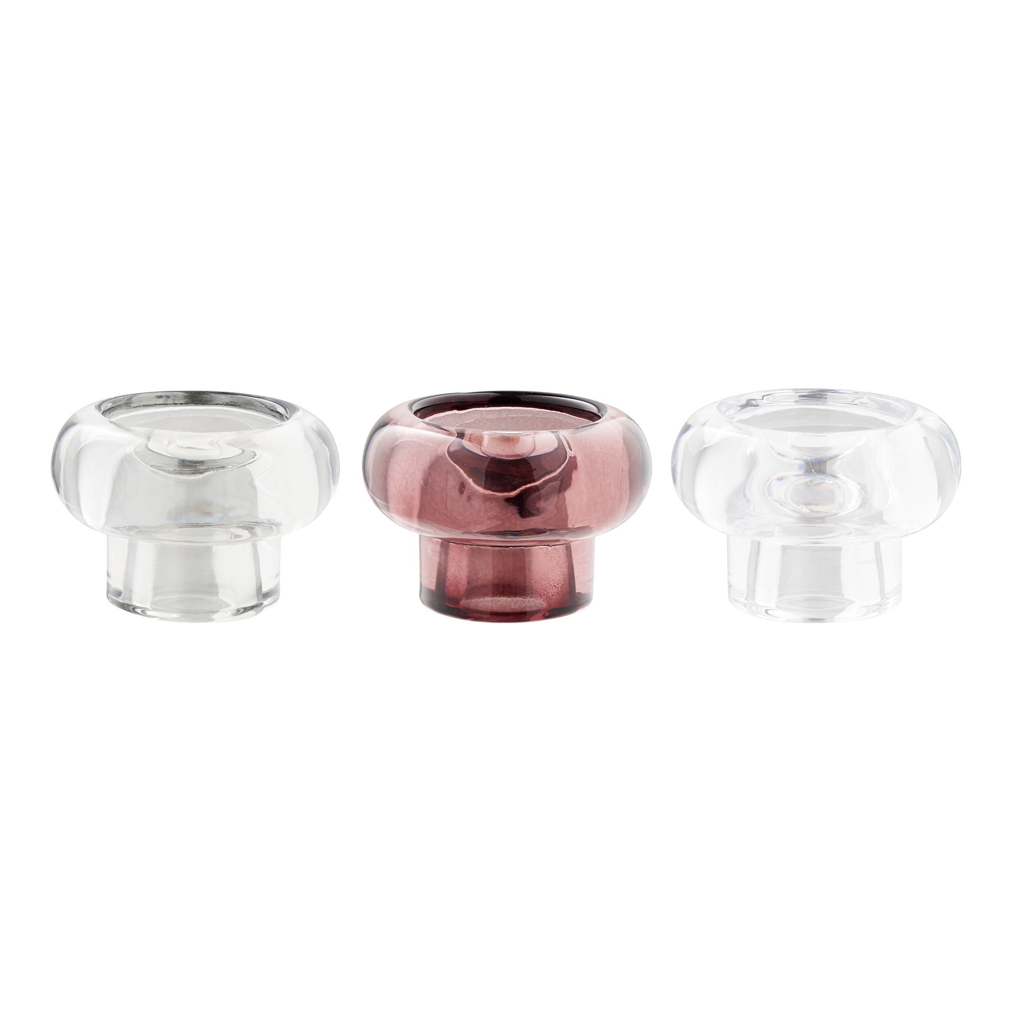 Kaarsenhouders - Kaarsenhouders, glas, helder/gerookt grijs/marron rood, set van 3