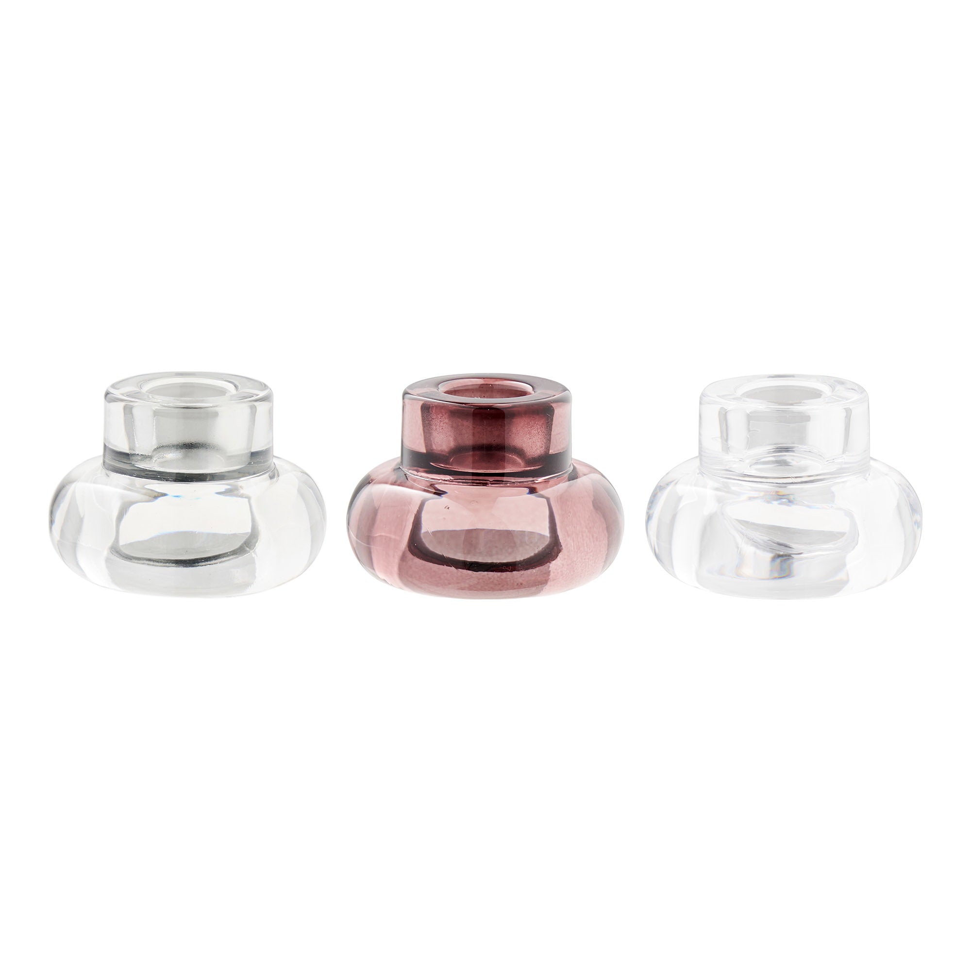 Kaarsenhouders - Kaarsenhouders, glas, helder/gerookt grijs/marron rood, set van 3