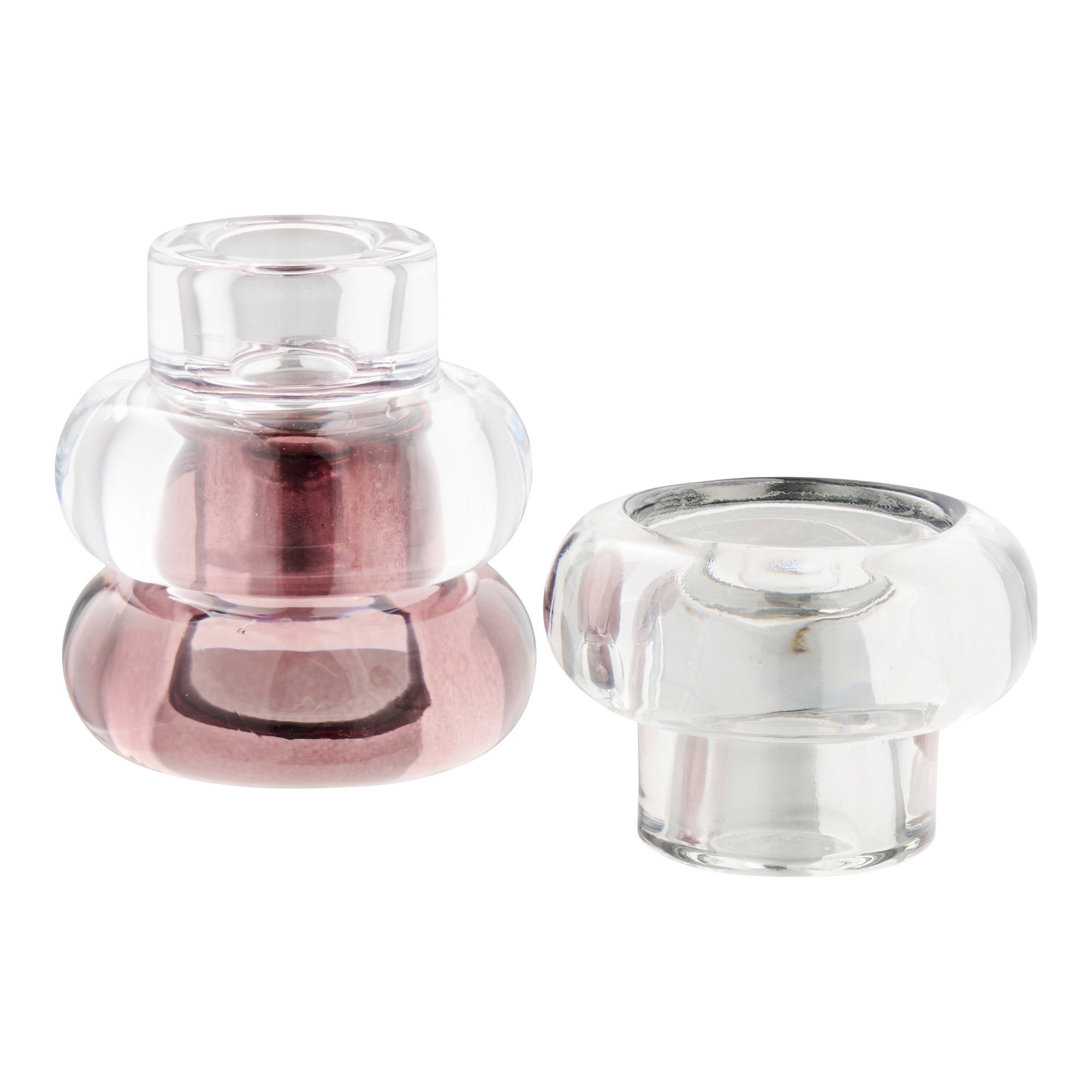 Kaarsenhouders - Kaarsenhouders, glas, helder/gerookt grijs/marron rood, set van 3