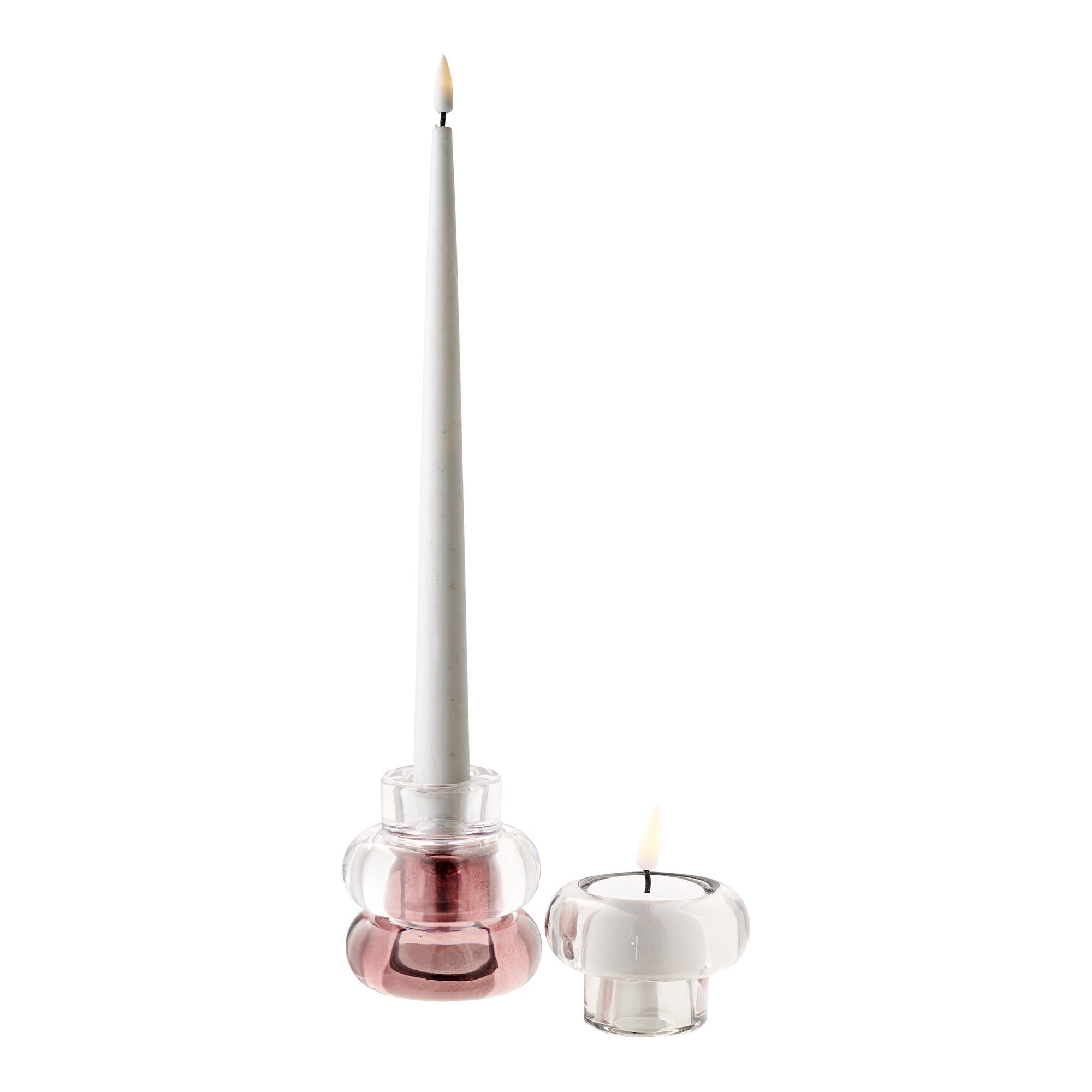 Kaarsenhouders - Kaarsenhouders, glas, helder/gerookt grijs/marron rood, set van 3