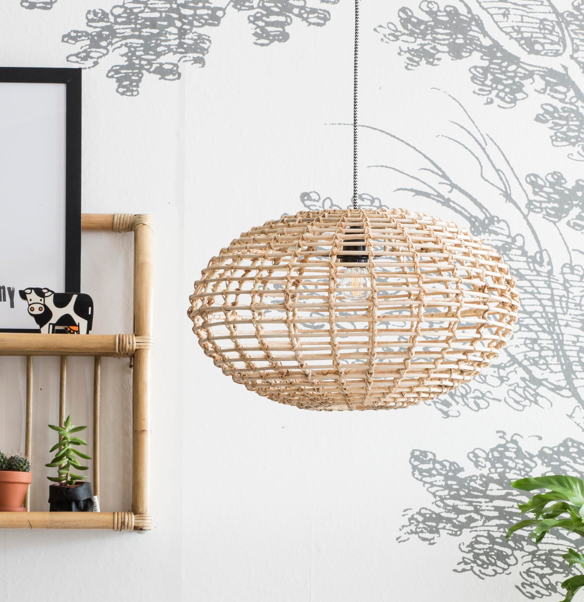 Pompoen hanglamp rotan naturel