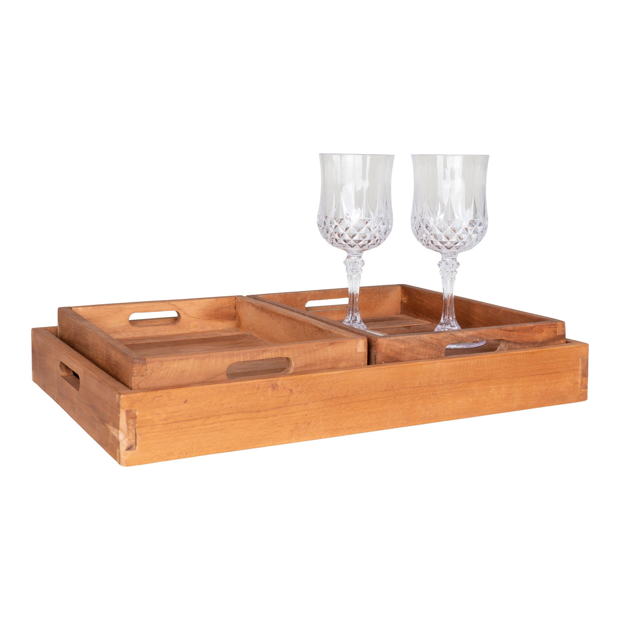 Faro Dienblad - Dienblad, teakhout, naturel set van 3