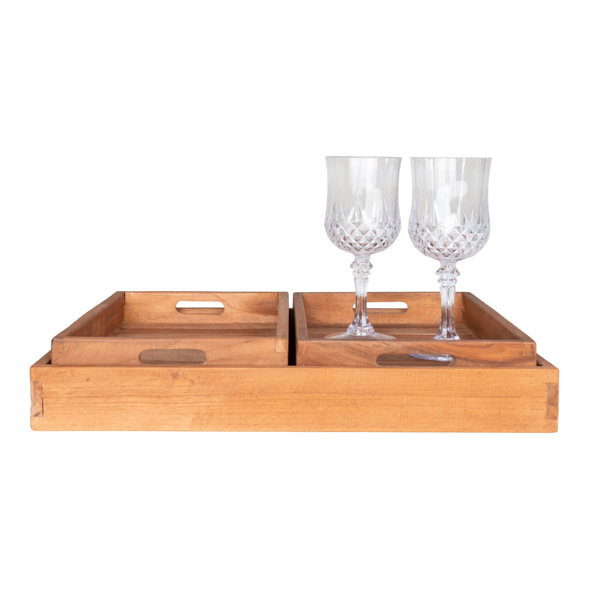Faro Dienblad - Dienblad, teakhout, naturel set van 3