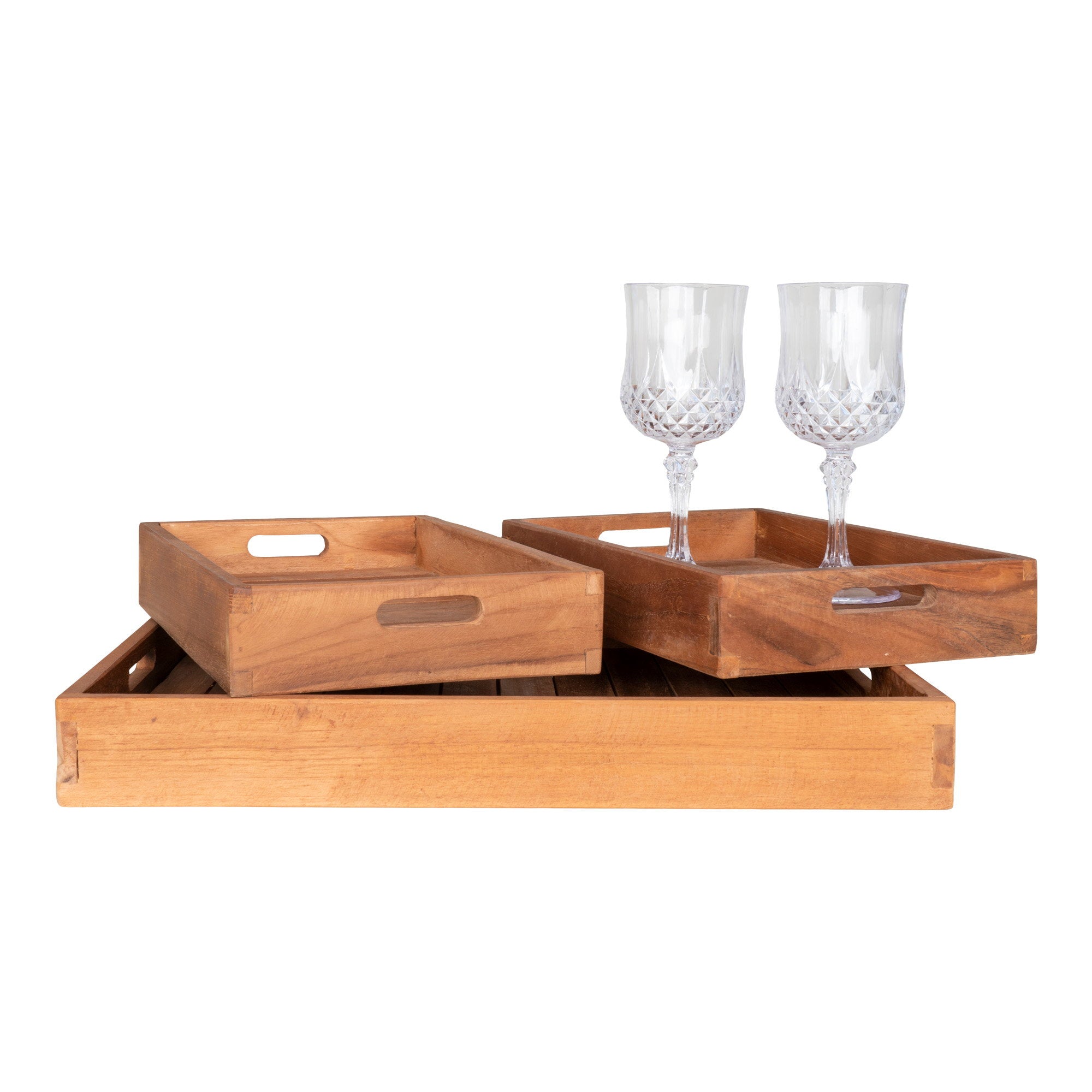 Faro Dienblad - Dienblad, teakhout, naturel set van 3