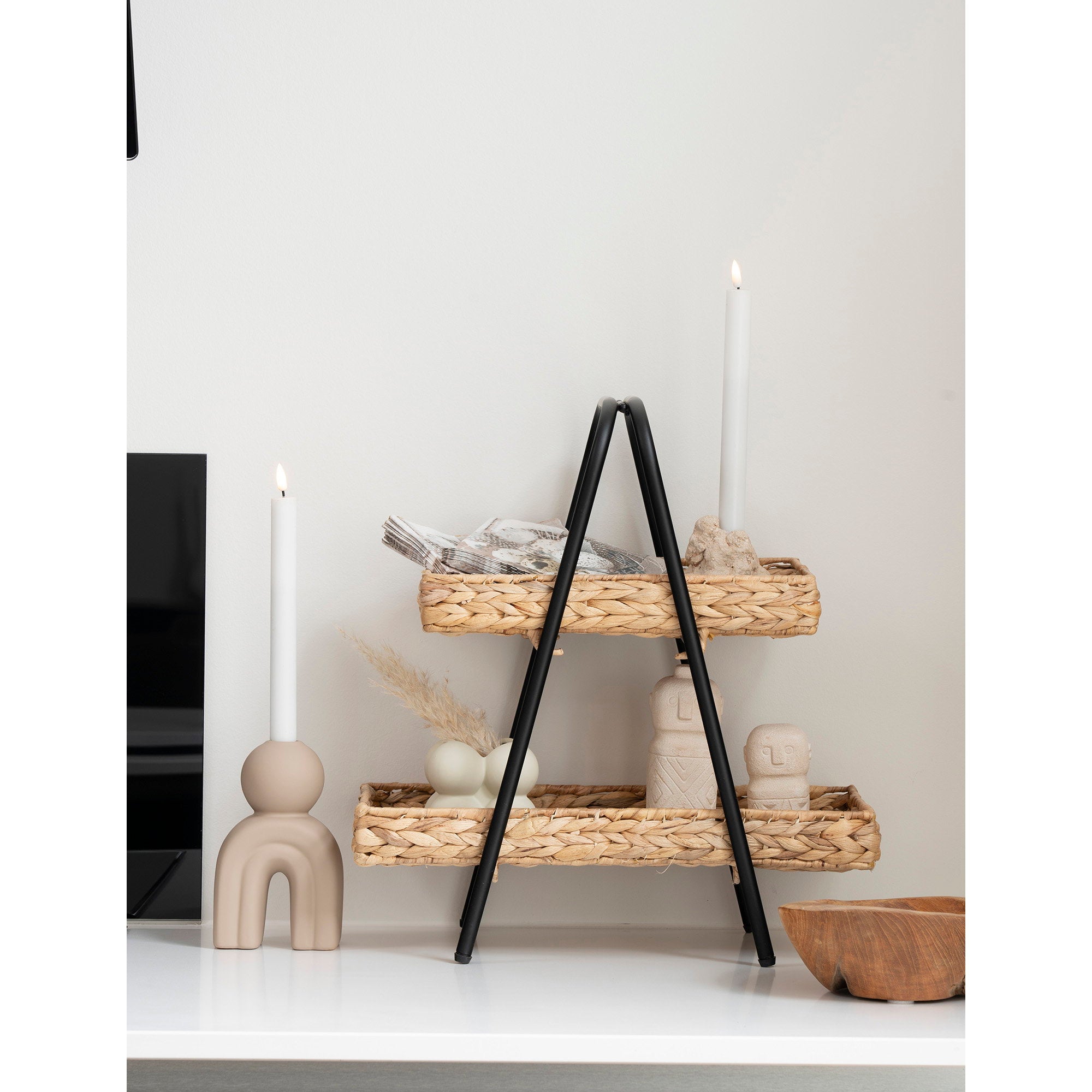 Alfaro Tray - Dienblad, waterhyacint/metaal, zwart/naturel 42x23x43,5 cm
