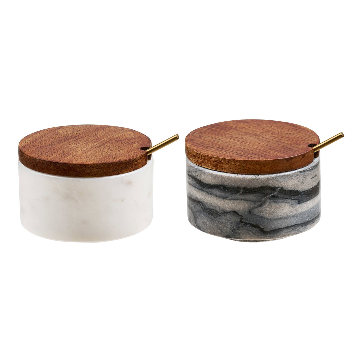 Pauri bewaarpot met lepel - bewaarpot met lepel, marmer, grijs/wit/messing set van 2