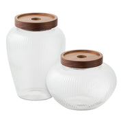 Maya Opbergpot - Opbergpot, glas/acaciahout, set van 2