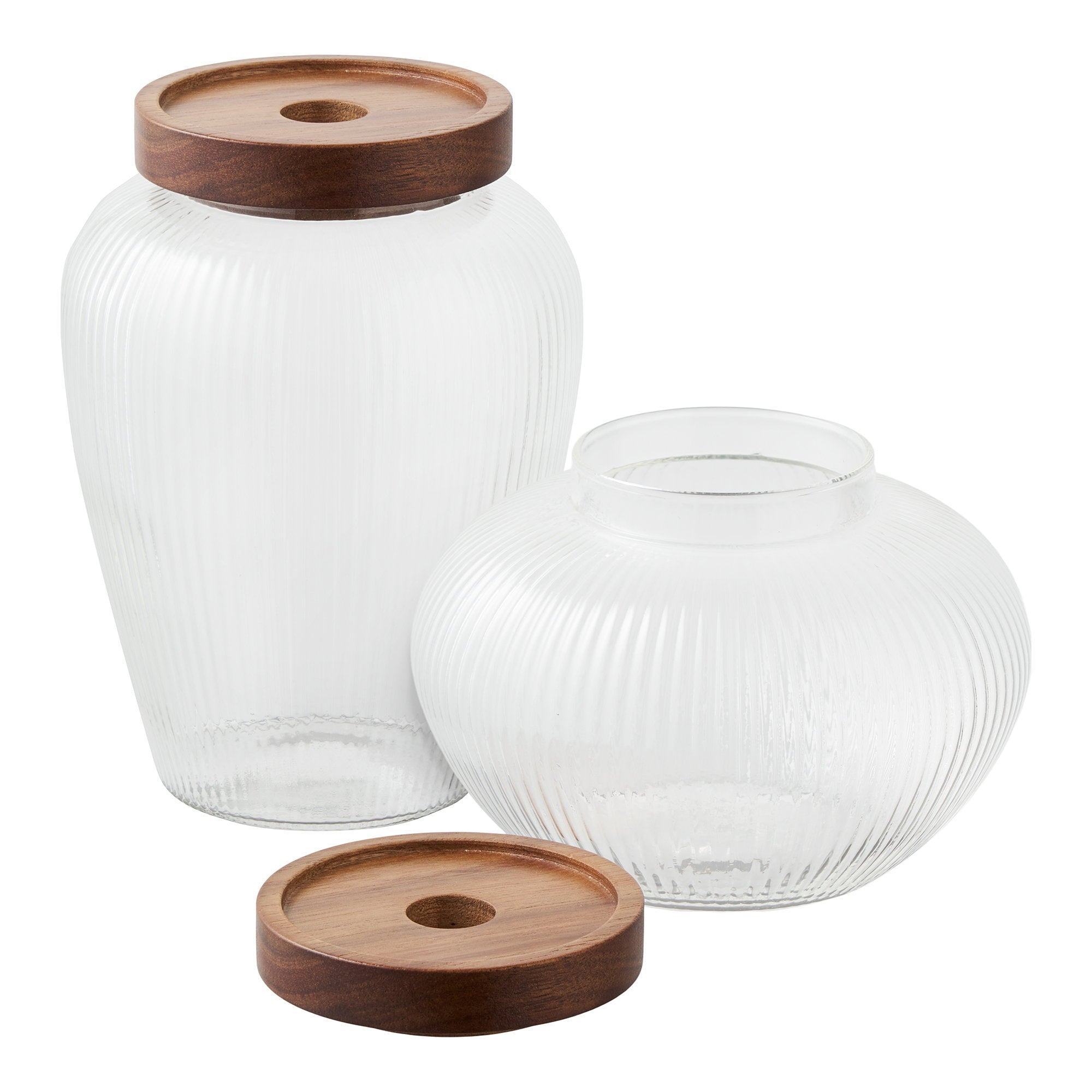 Maya Opbergpot - Opbergpot, glas/acaciahout, set van 2