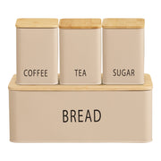 Tula brooddoos - brooddoos met 3 blikken, metaal/bamboe, beige, set van 4