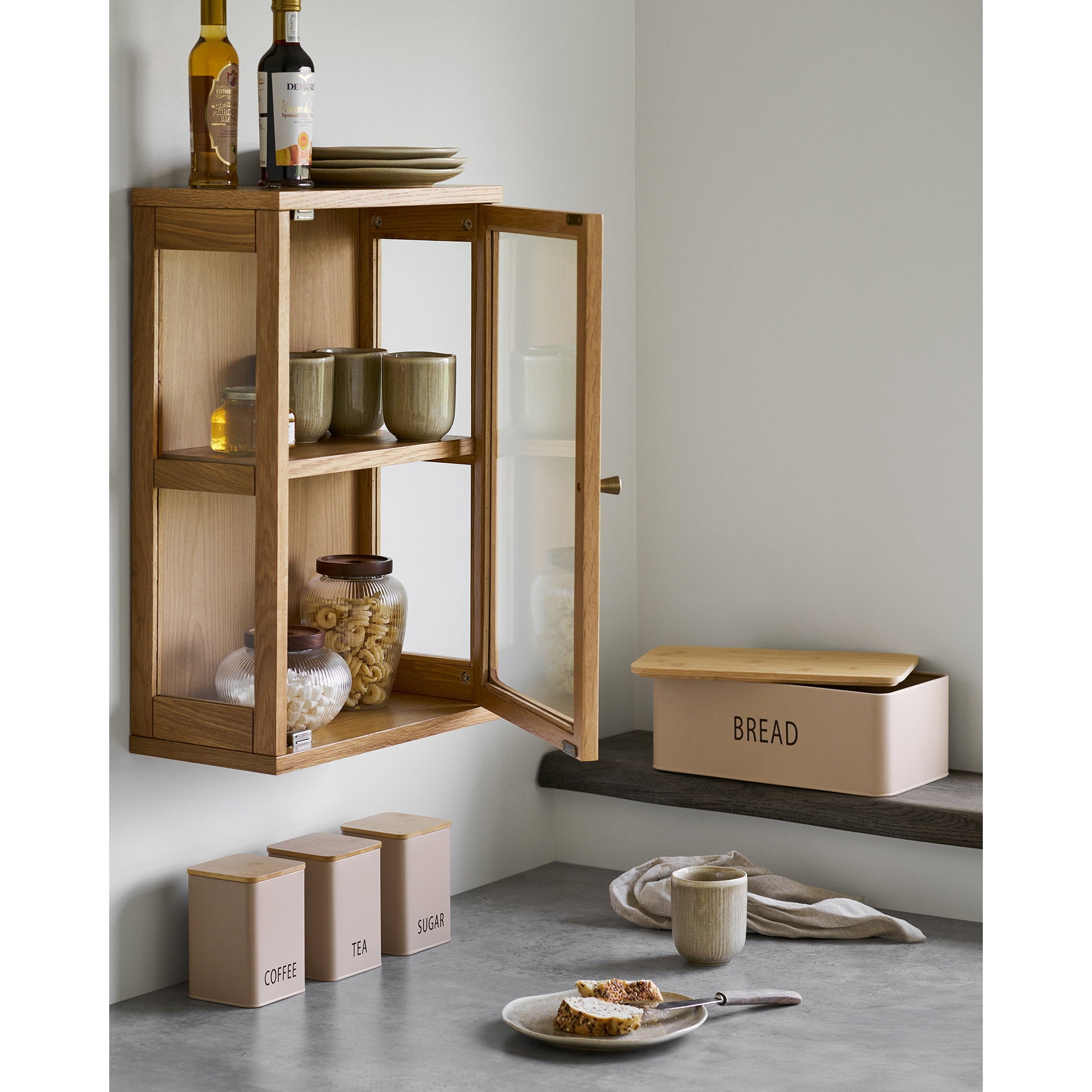 Tula brooddoos - brooddoos met 3 blikken, metaal/bamboe, beige, set van 4
