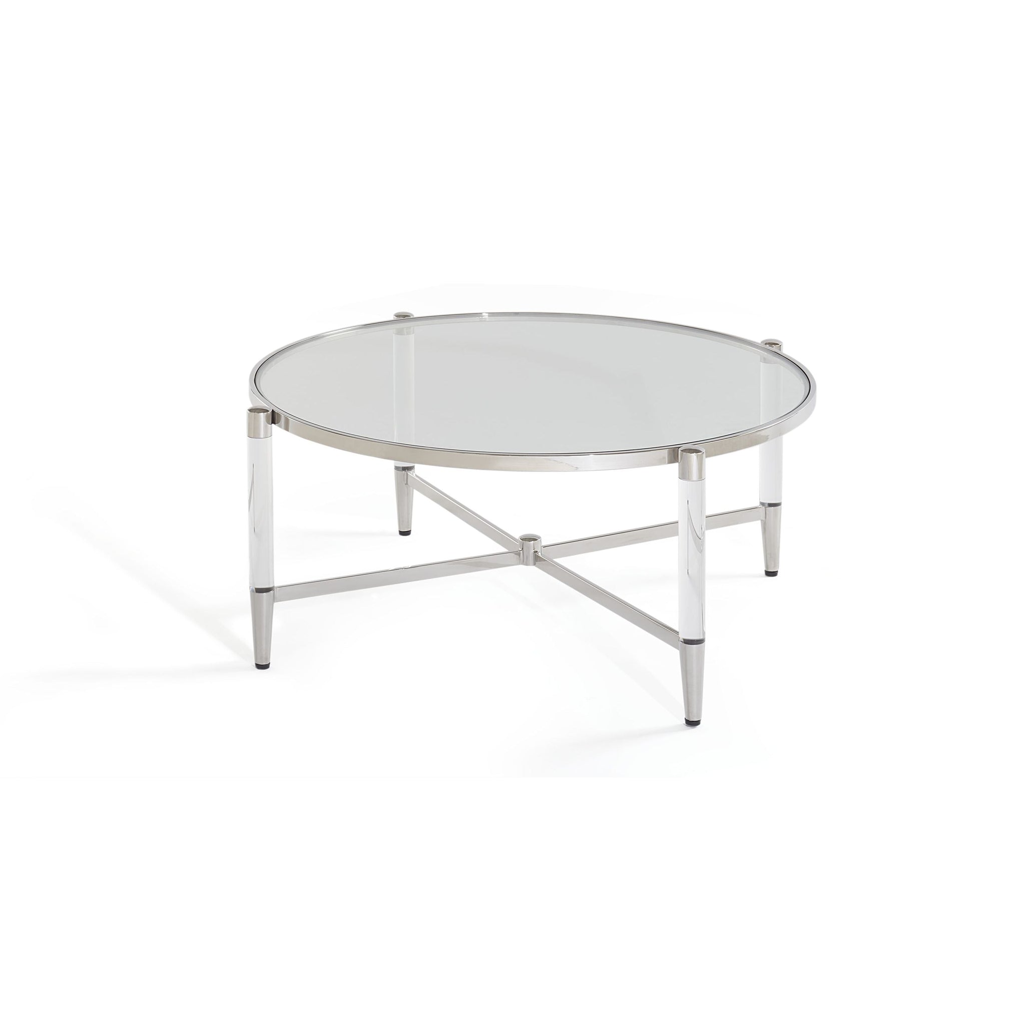 Salontafel Marilyn van glas, acryl en gepolijst roestvrij staal - Rond